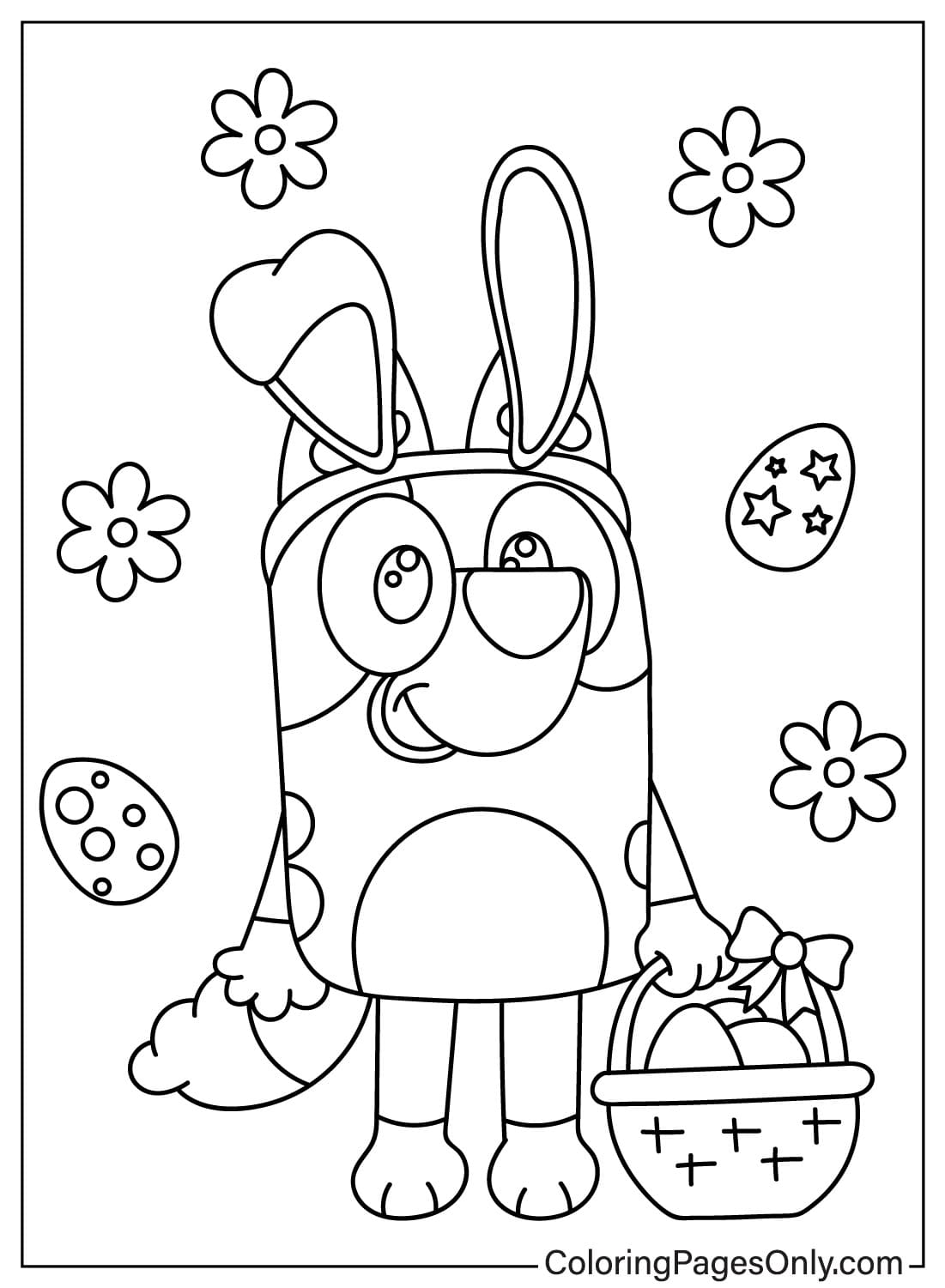 Página para colorir de Easter Bluey do desenho animado de Páscoa