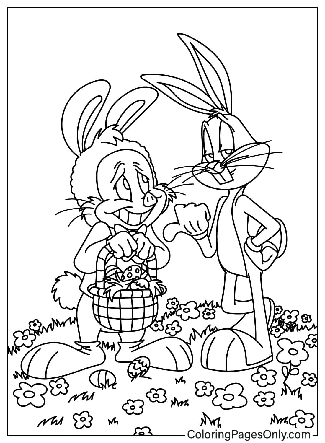 Página para colorear de Bugs Bunny de Pascua de dibujos animados de Pascua