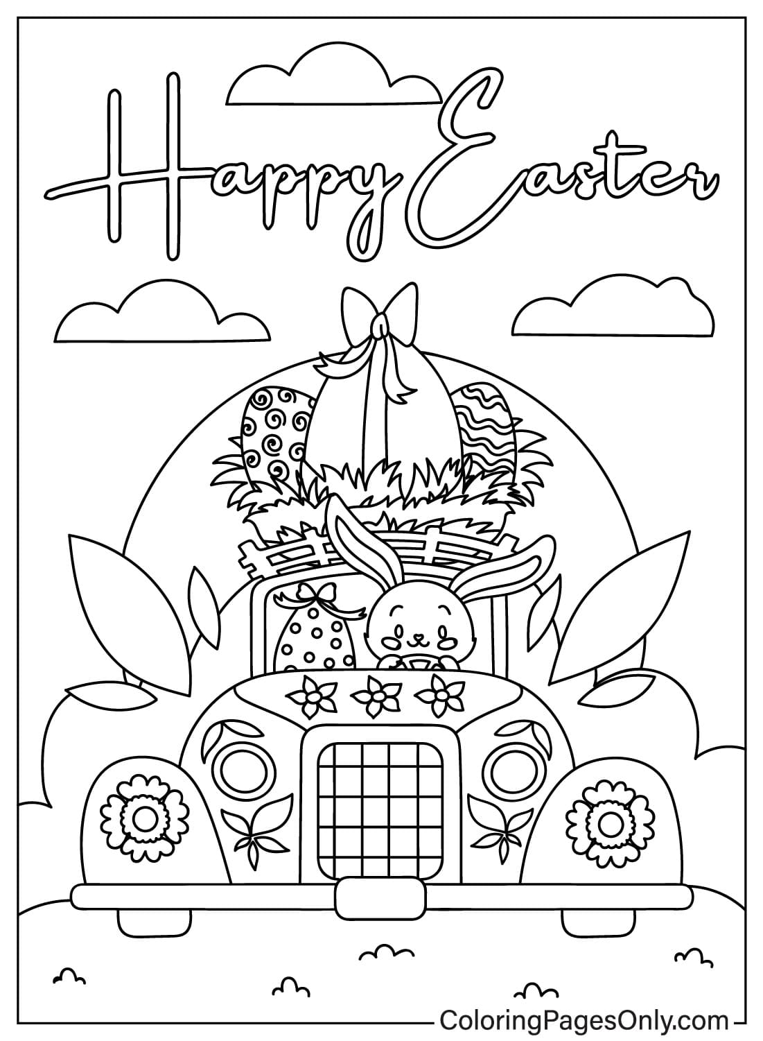 Página para colorear del conejito de Pascua gratis a partir de abril de 2024