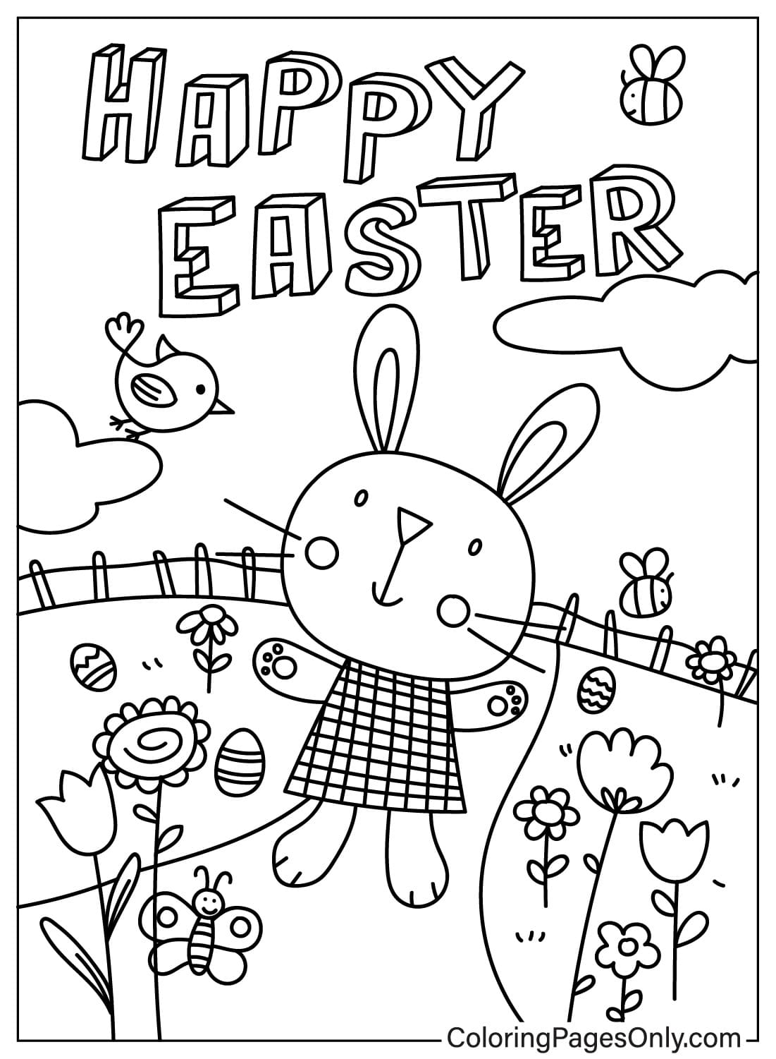 Página para colorear de tarjeta de Pascua gratis de Tarjeta de Pascua