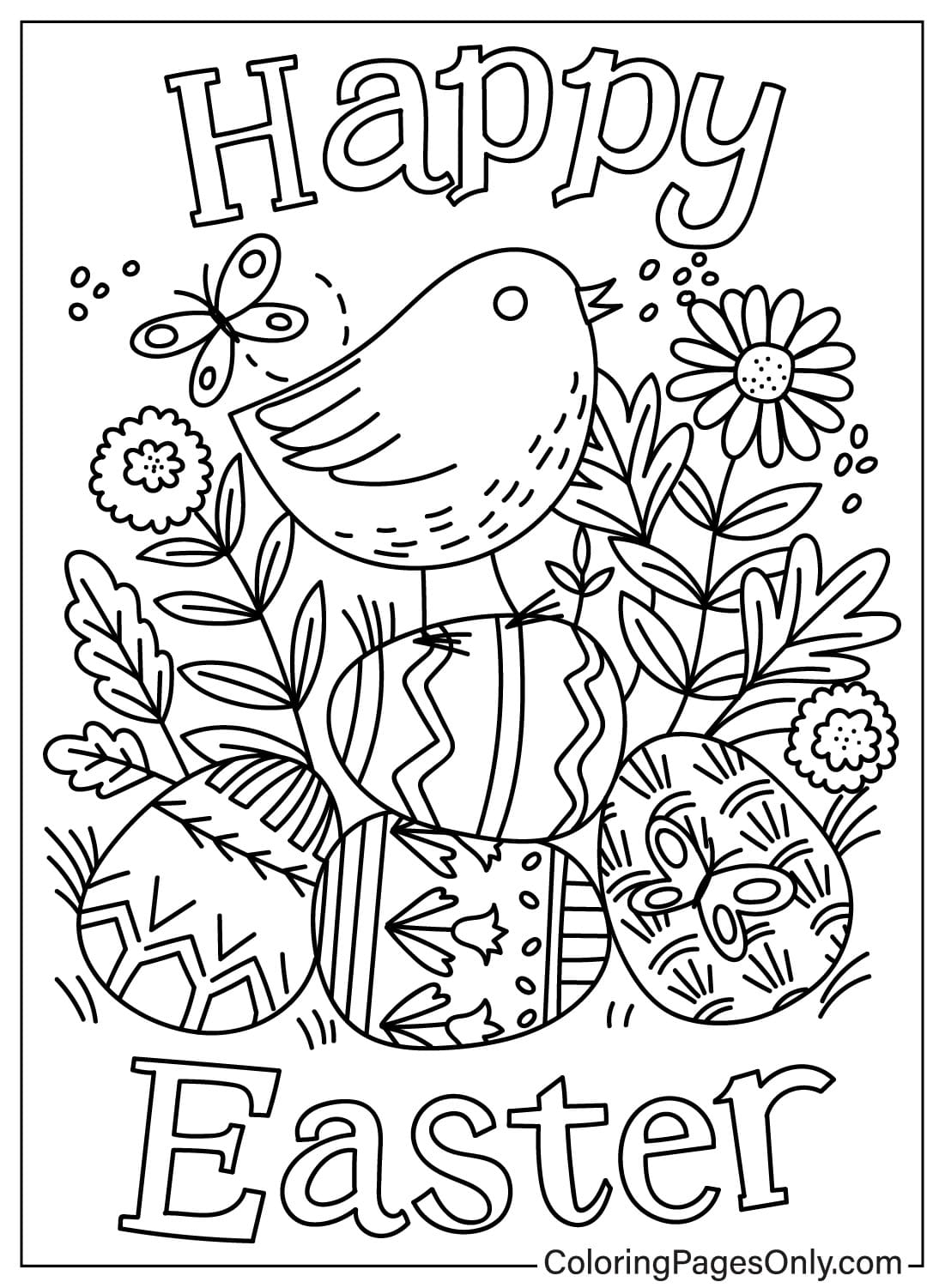 Carte de Pâques Coloriage imprimable gratuit de Poussin de Pâques