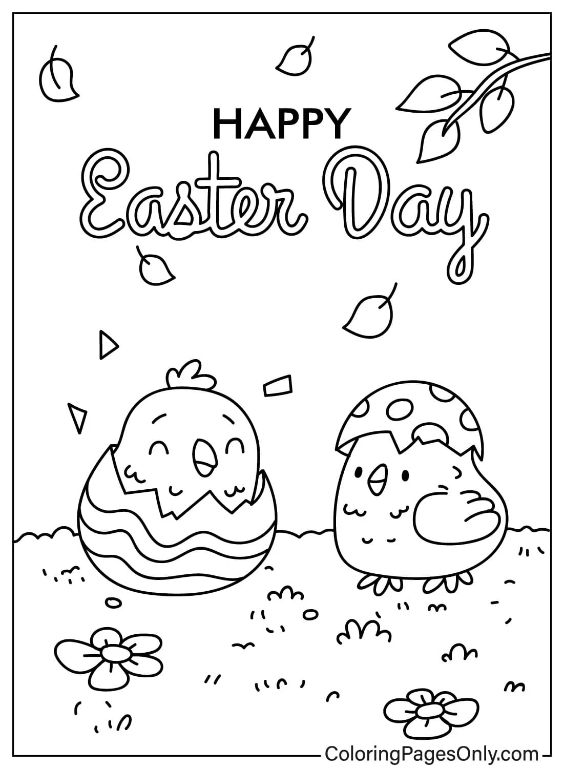 Pagina da colorare con il biglietto del pulcino di Pasqua dal biglietto di Pasqua
