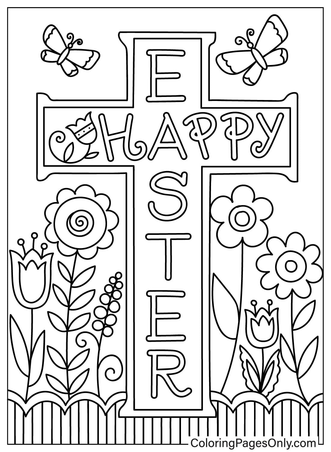 Página para colorear de la tarjeta de la cruz de Pascua de la cruz de Pascua