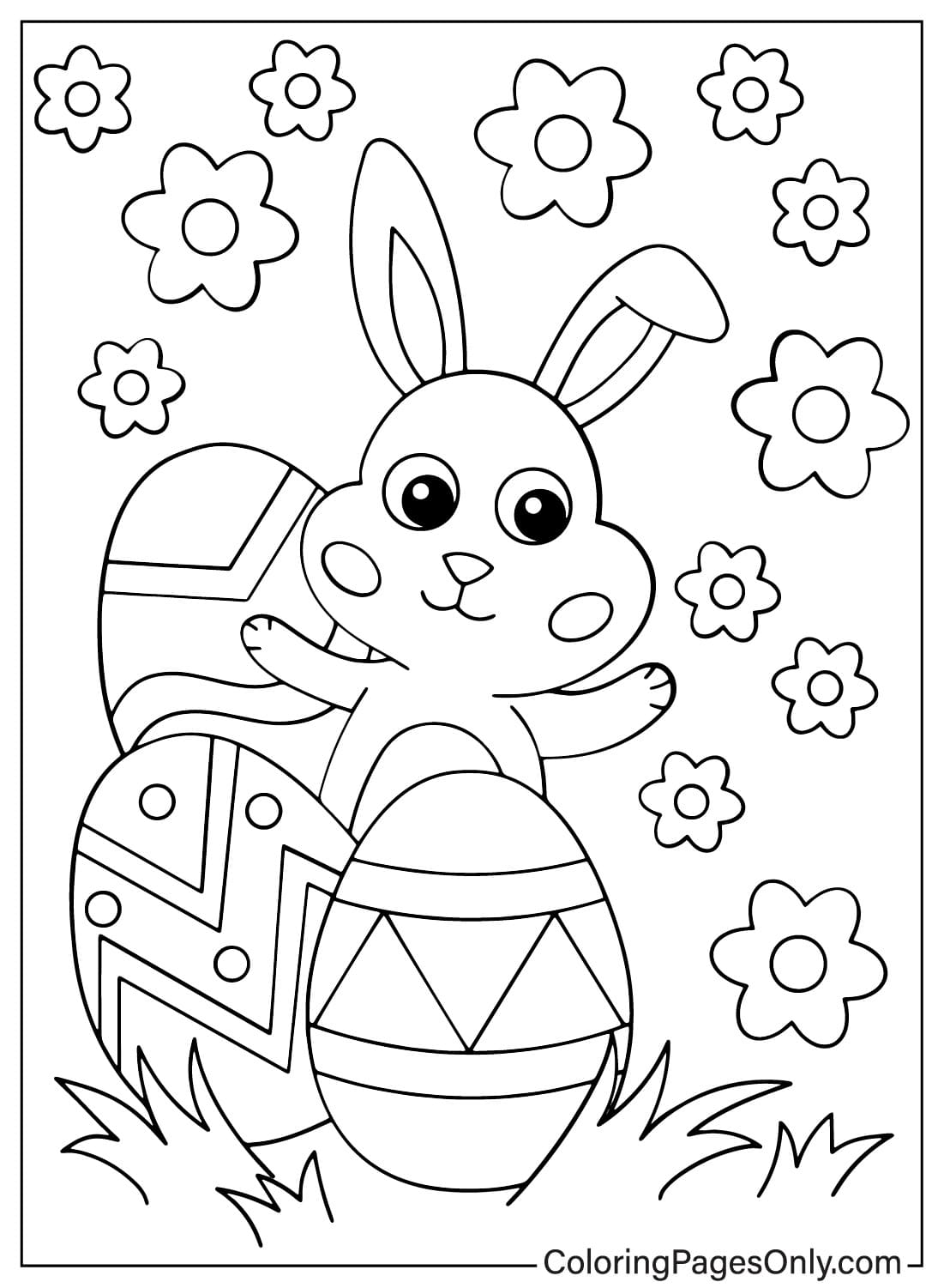 Pagina da colorare di uova di Pasqua e coniglietto gratis
