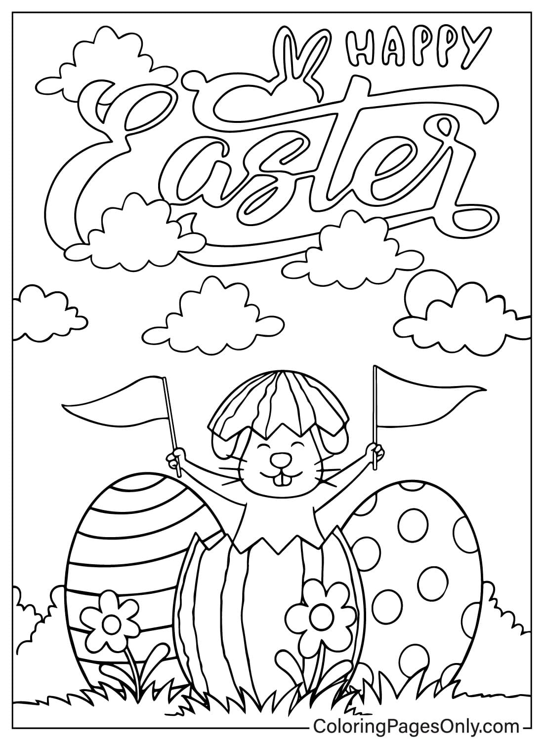 Easter Eggs and Bunny Coloring Page