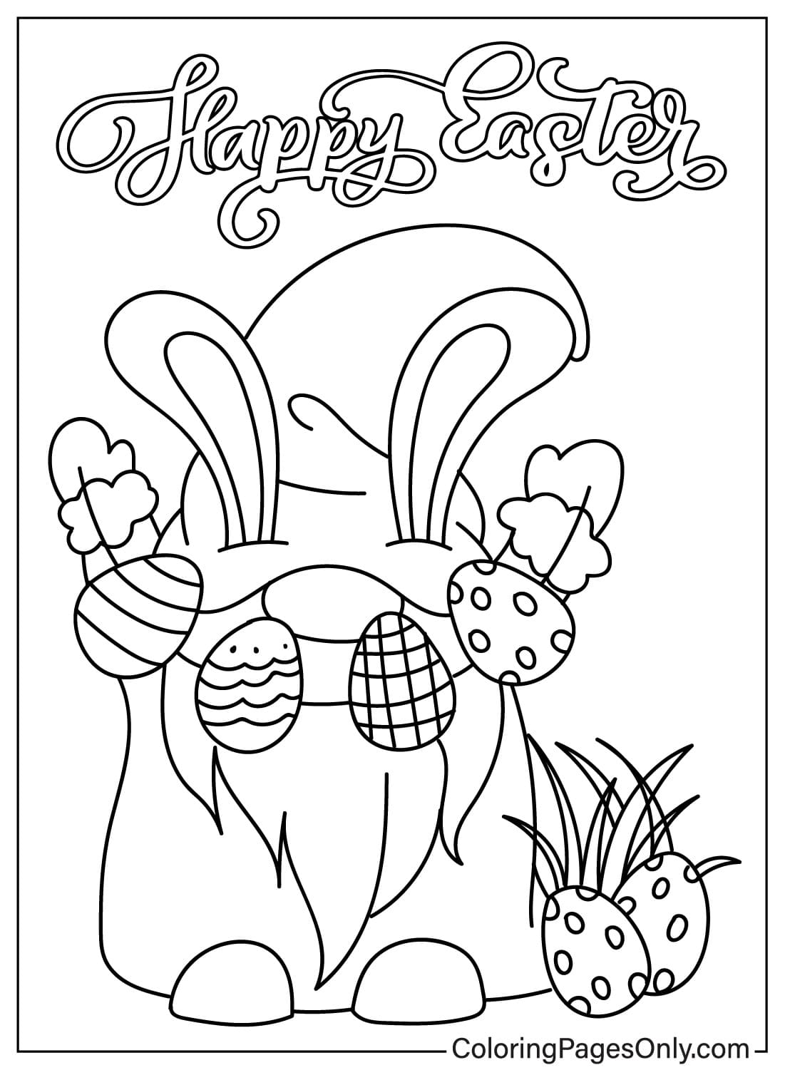 Página para colorir do Gnomo da Páscoa grátis no Gnomo da Páscoa