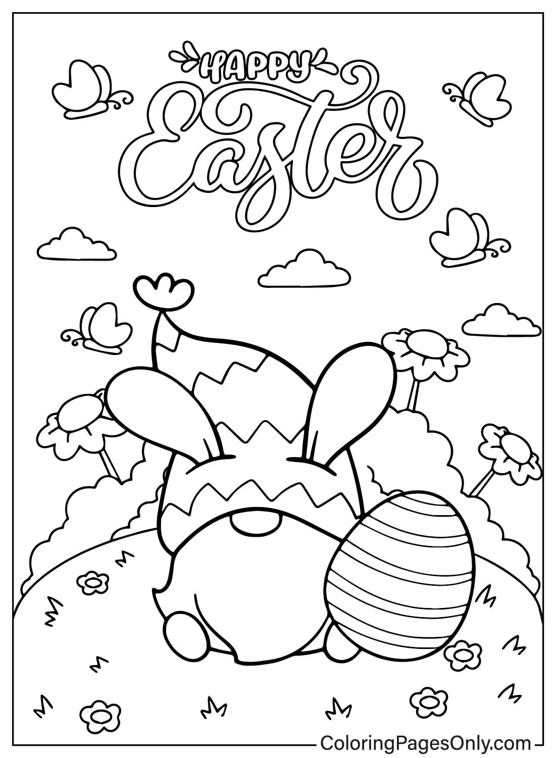 Easter Gnome Coloring Page Printable - Free Printable Coloring Pages