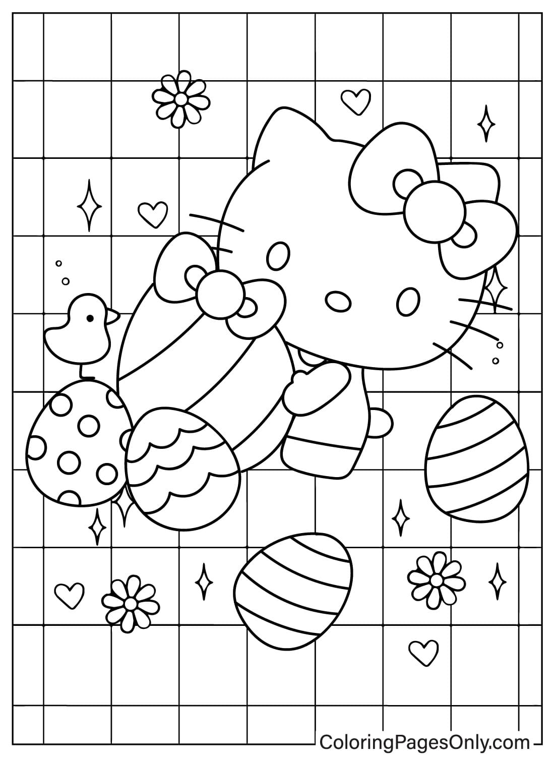 复活节 Hello Kitty 着色页免费来自复活节卡通