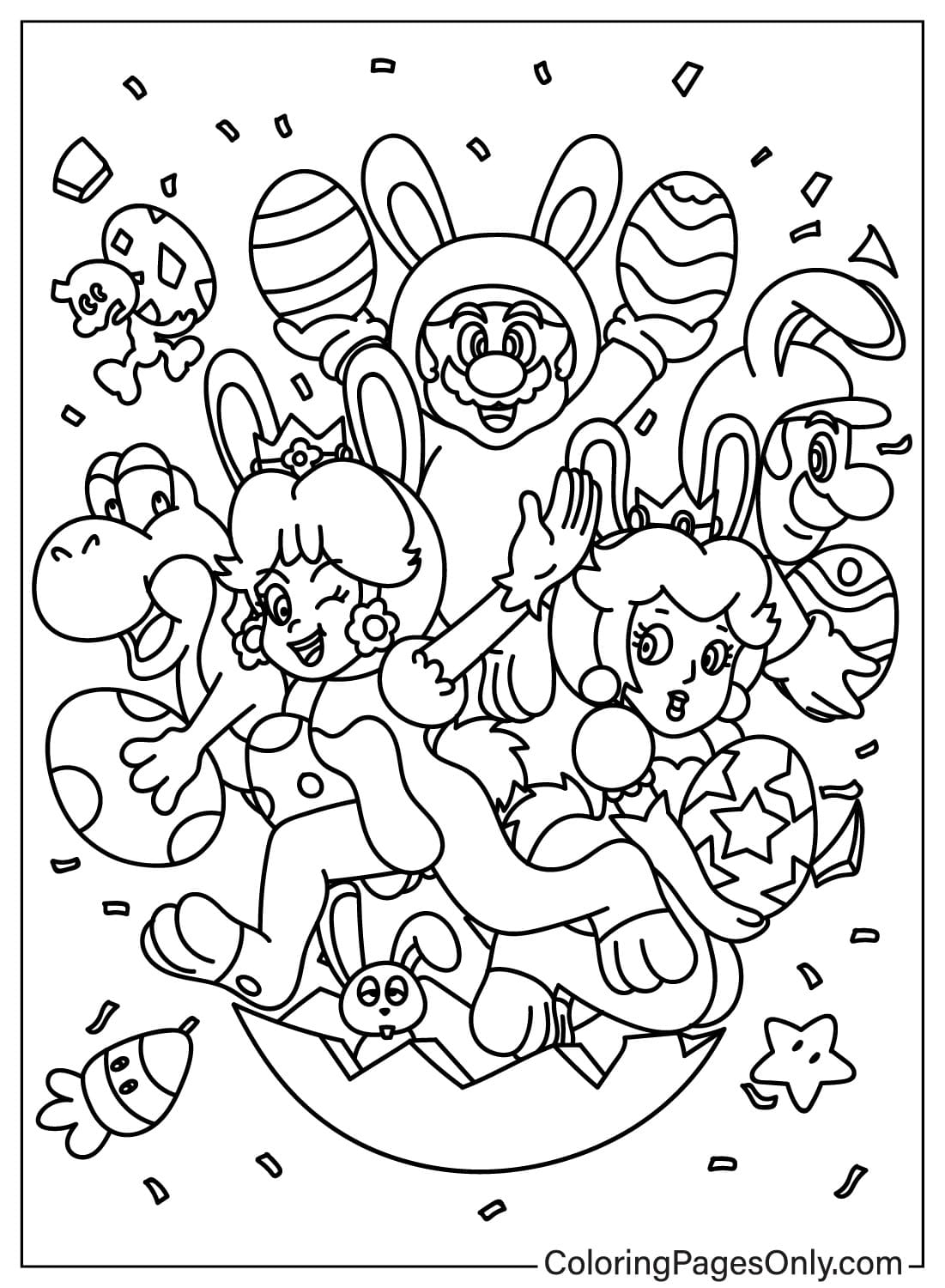 Página para colorear de Mario de Pascua de dibujos animados de Pascua