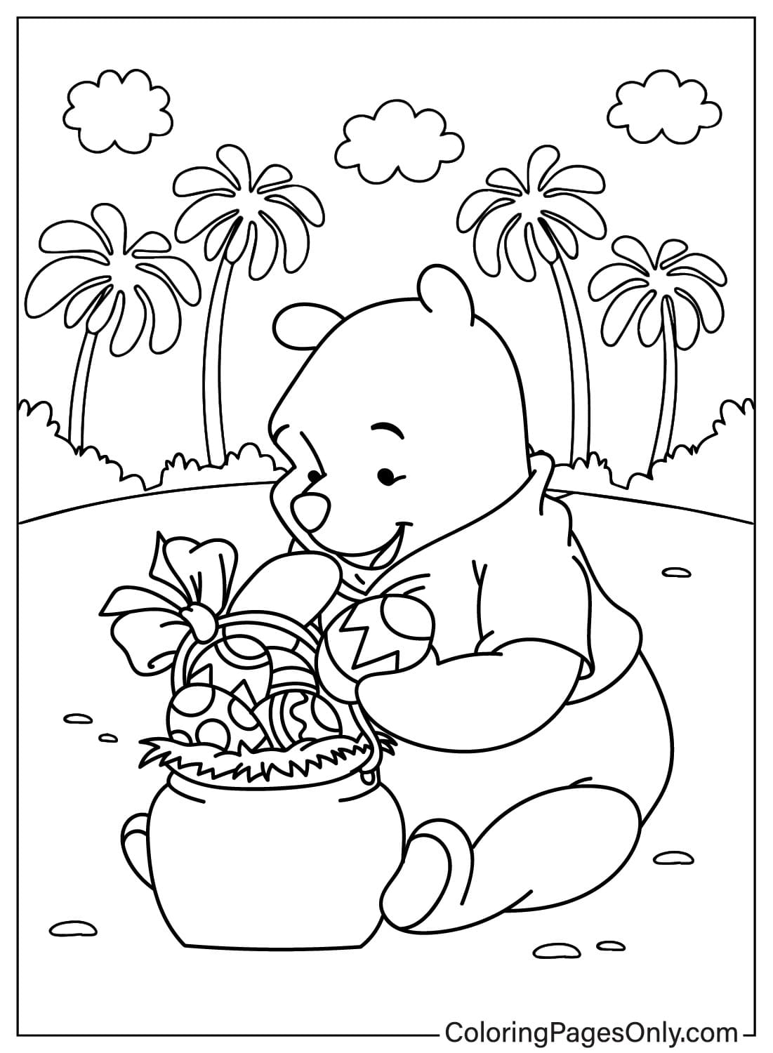Página para colorir de Páscoa Pooh do desenho animado de Páscoa