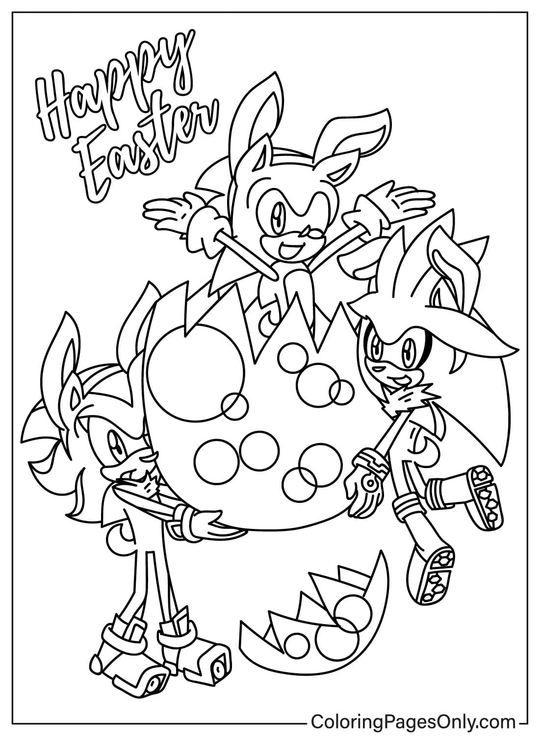 Página para colorir do Sonic de Páscoa do desenho animado de Páscoa