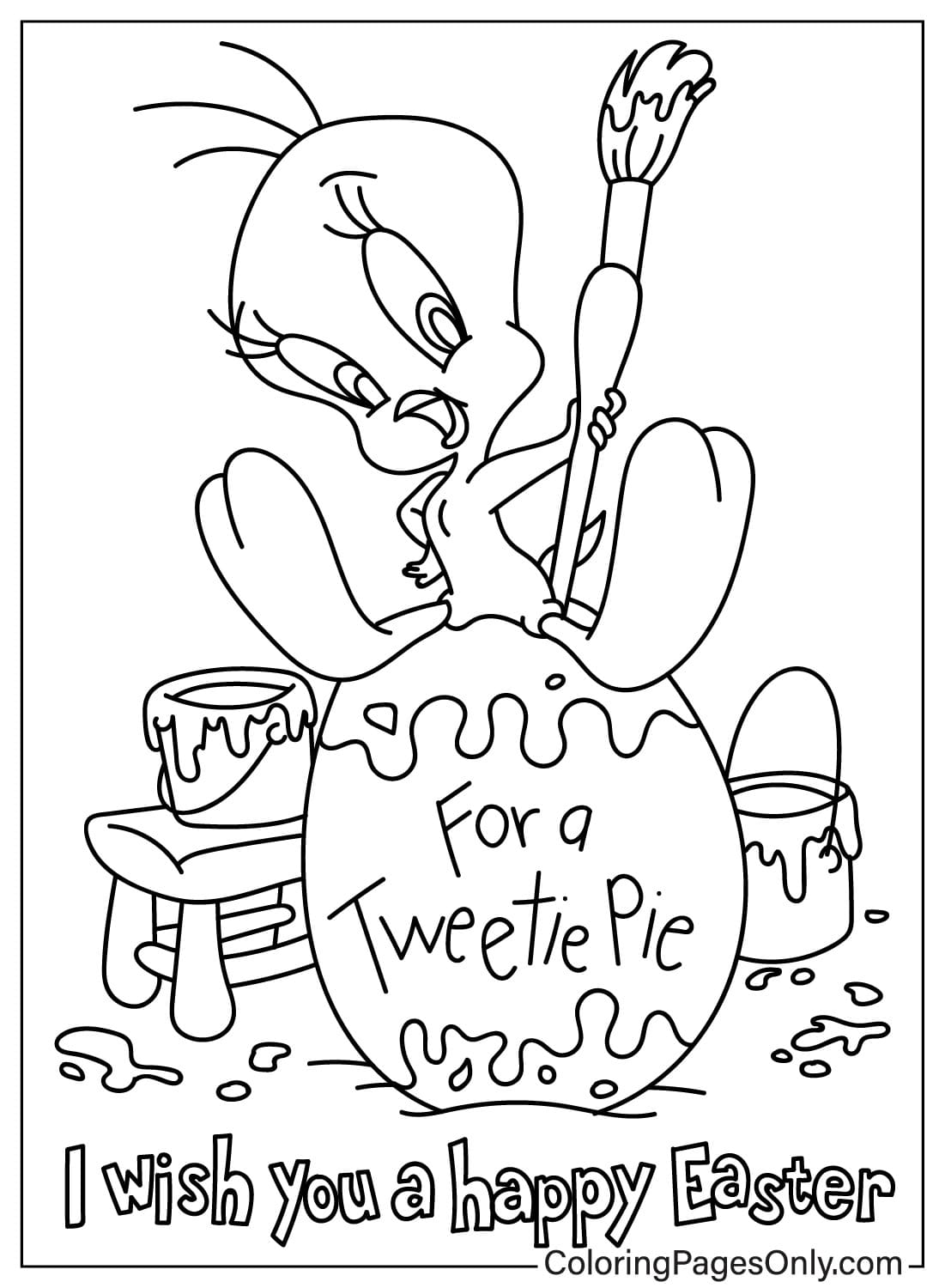 Пасхальная раскраска Твити из пасхального мультфильма