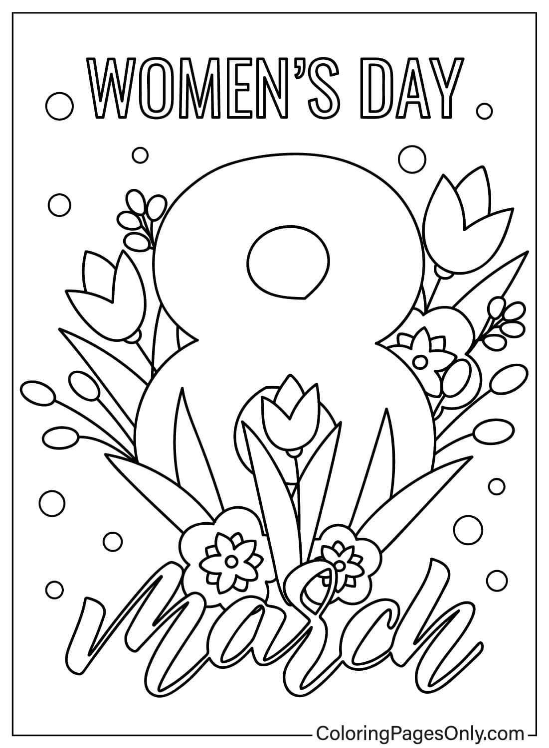 Página para colorear de marzo para imprimir gratis del Día de la Mujer 2024