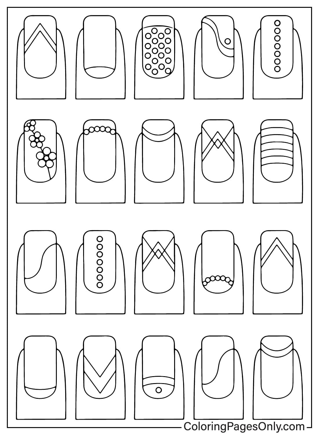 Página para colorear de uñas para imprimir gratis de Nails