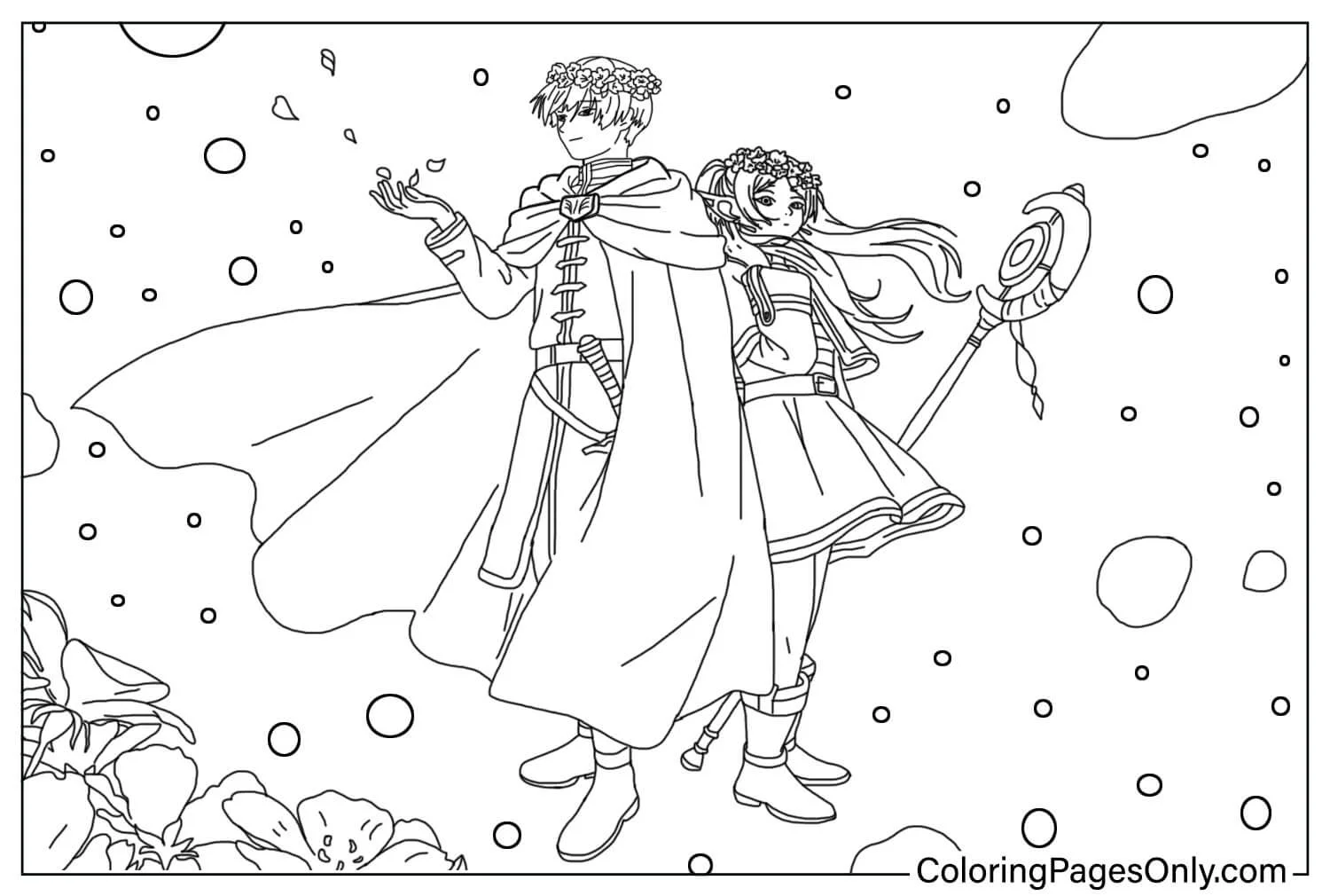 Frieren and Himmel Coloring Page from Frieren: Beyond Journey’s End