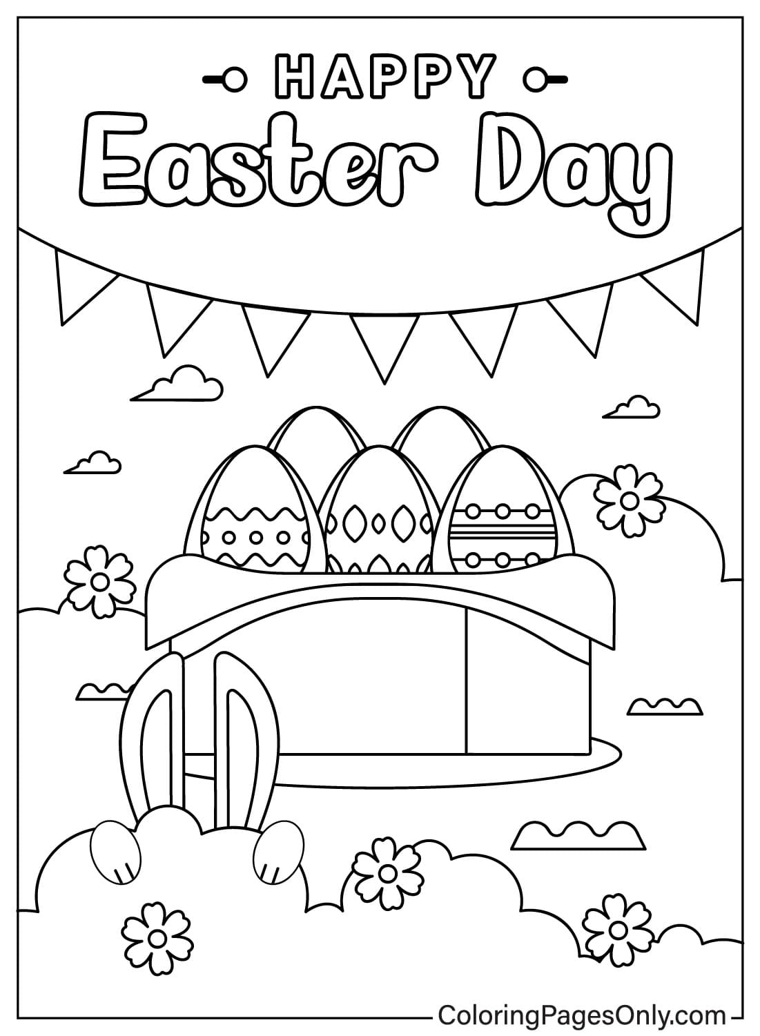 Página para colorir de cartão de feliz Páscoa do cartão de Páscoa