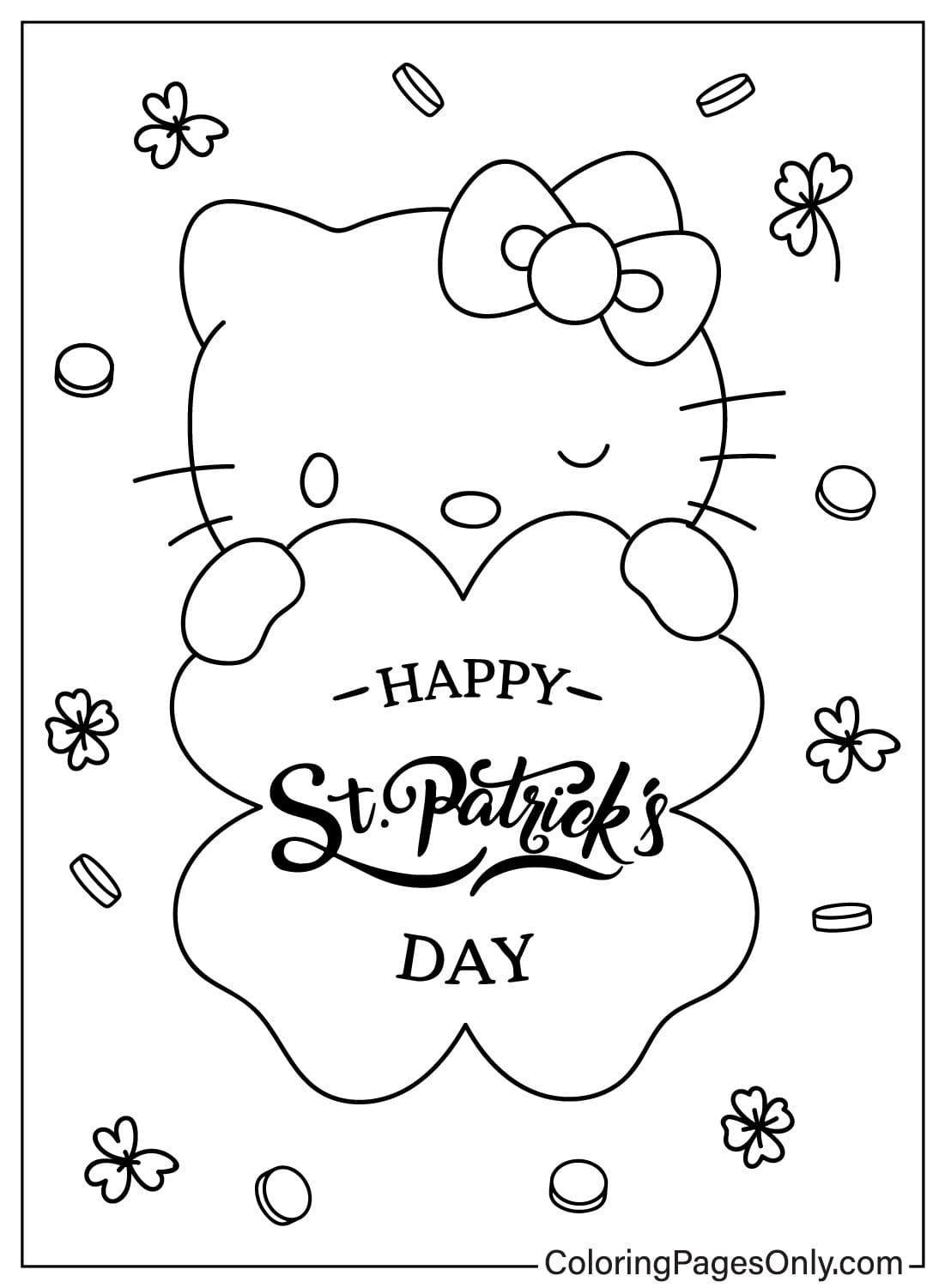 Hello Kitty 圣帕特里克节快乐着色页
