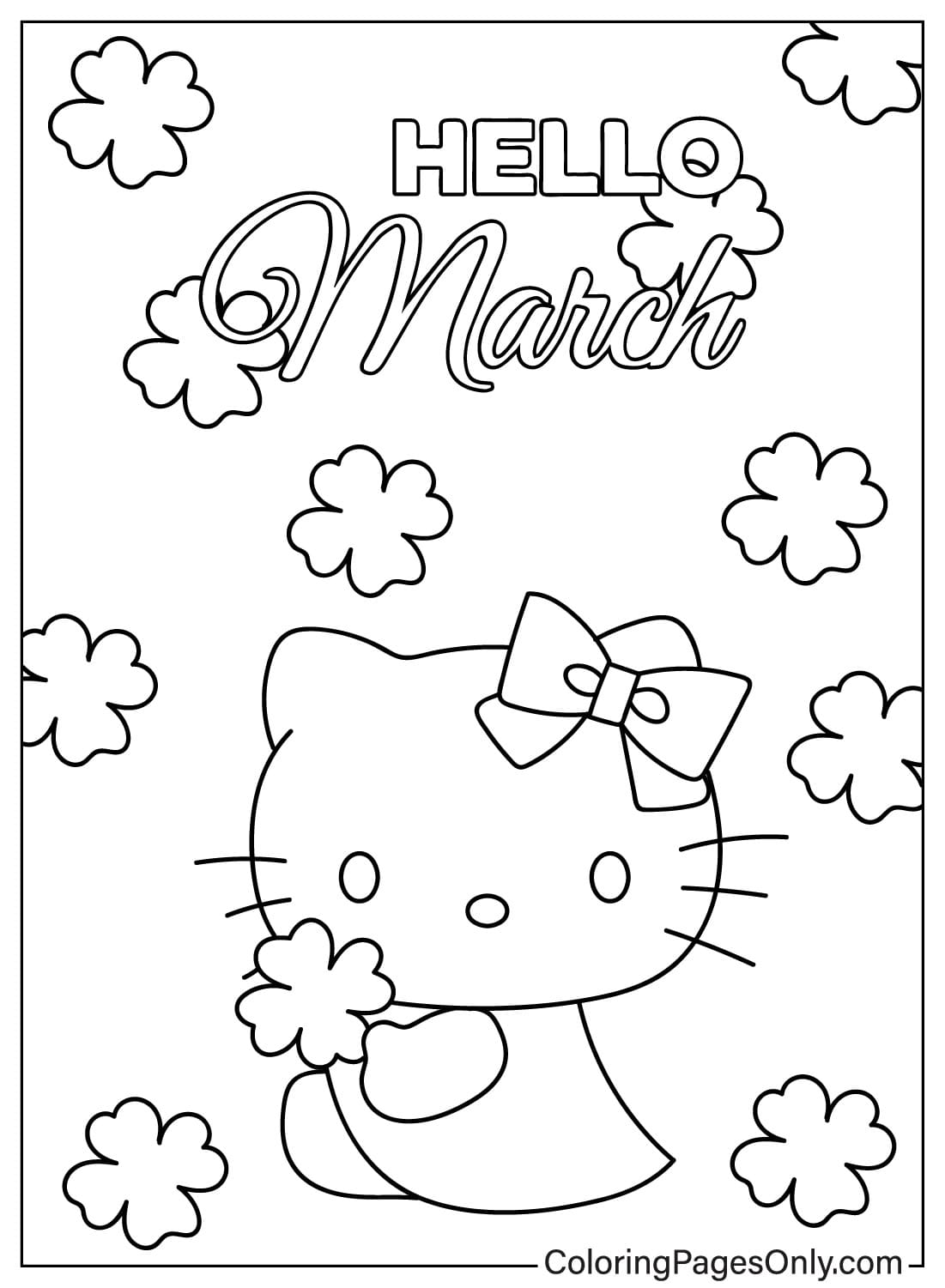 Página para colorir da Hello Kitty March de março de 2024