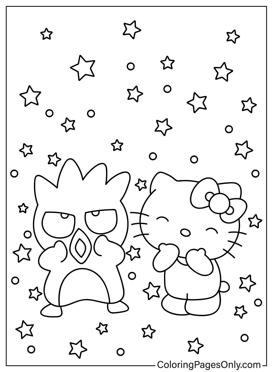 Página para colorir de Hello Kitty e Badtz-Maru de Badtz-Maru
