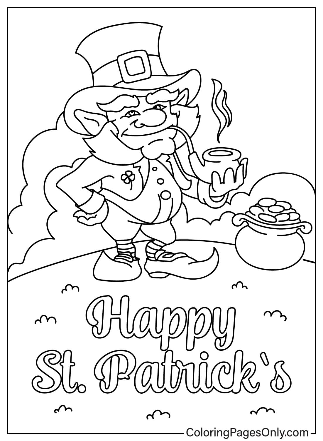 Leprechaun and Happy St. Patricks Day Coloring Page from Leprechaun