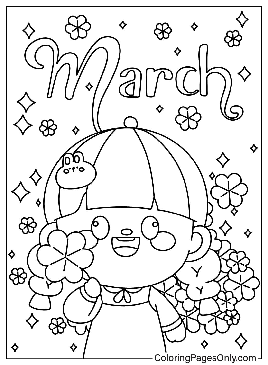 Dibujo para colorear de marzo imprimible gratis a partir de marzo de 2024