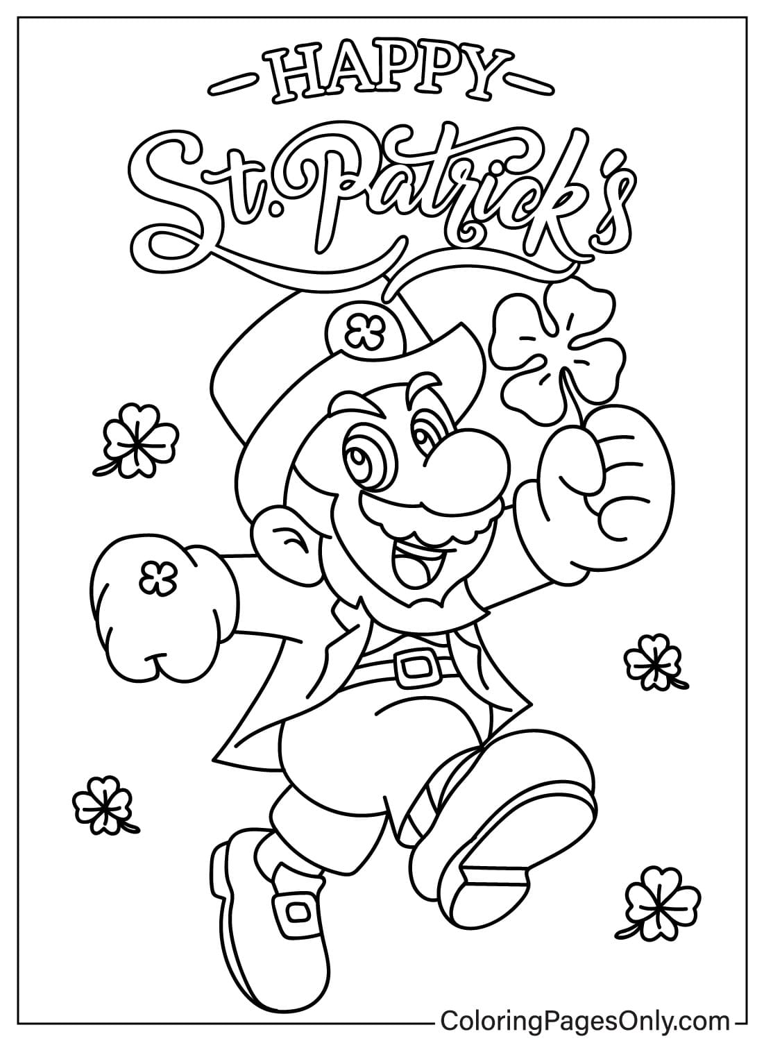 Mario Happy St. Patrick's Day da colorare pagina da Happy St. Patrick's Day