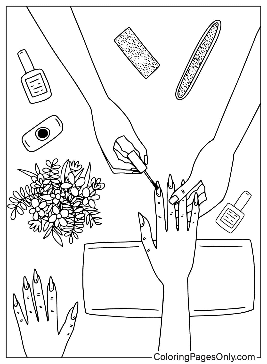 Página para colorear para adultos de Nail Art de Nails