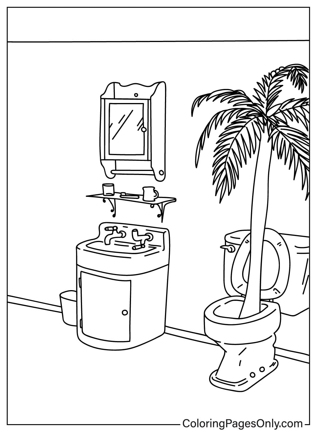 Ausmalbild „Palme in der Toilette“ von Wacky Wednesday