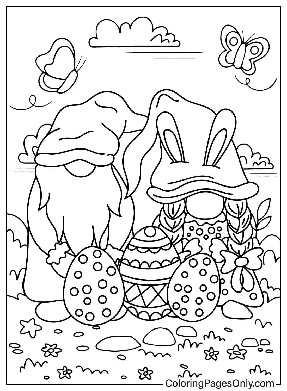 Página para colorear de Gnomo de Pascua imprimible de Gnomo de Pascua