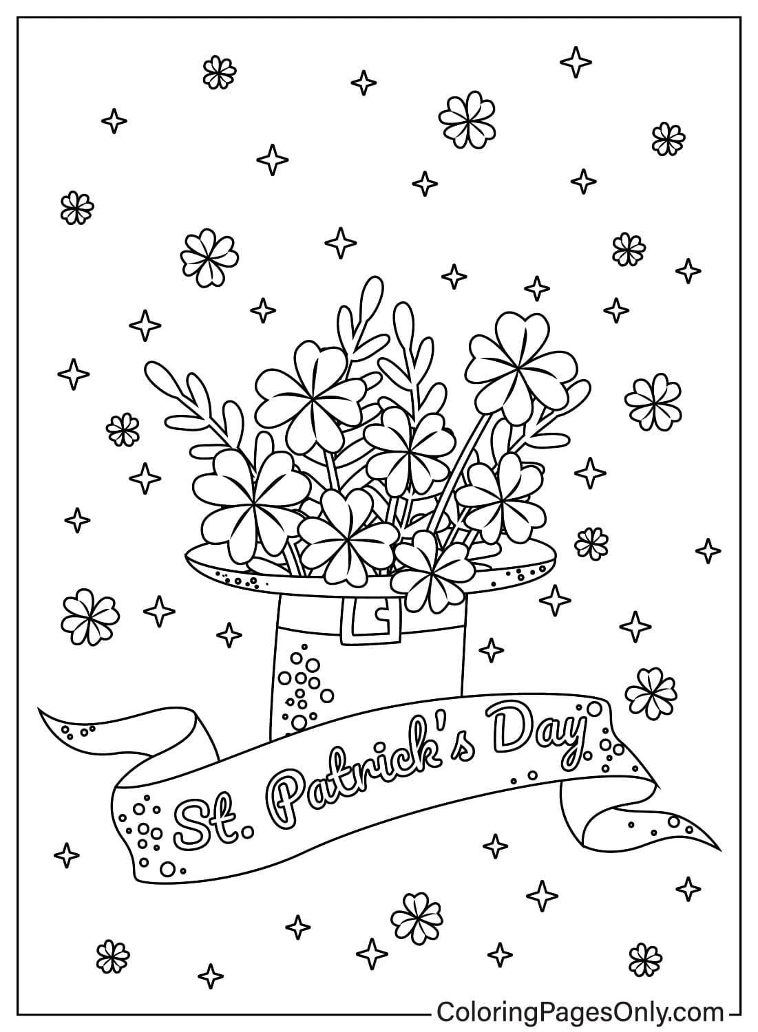 Kleeblatt mit der Malvorlage „Happy St. Patricks Day“ von Shamrock