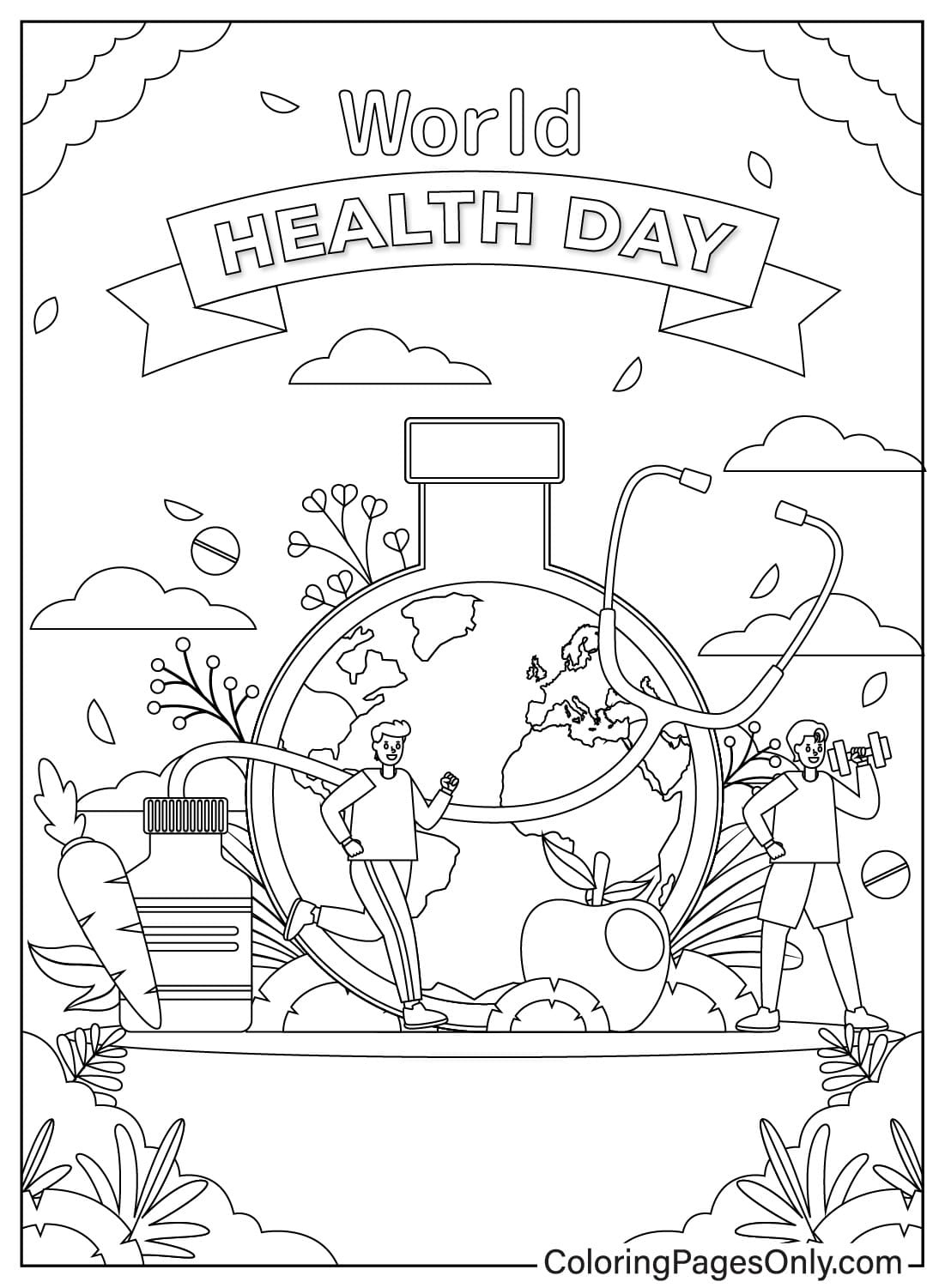 رسم توضيحي بخط رسومي ليوم الصحة العالمي من يوم الصحة العالمي