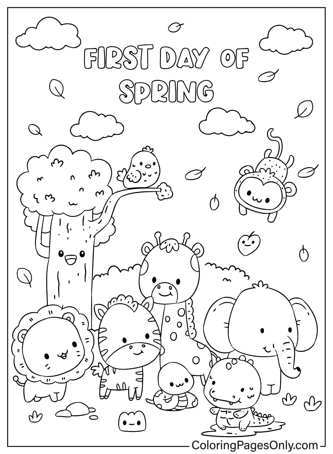 Página para colorir de animal no primeiro dia de primavera do primeiro dia de primavera