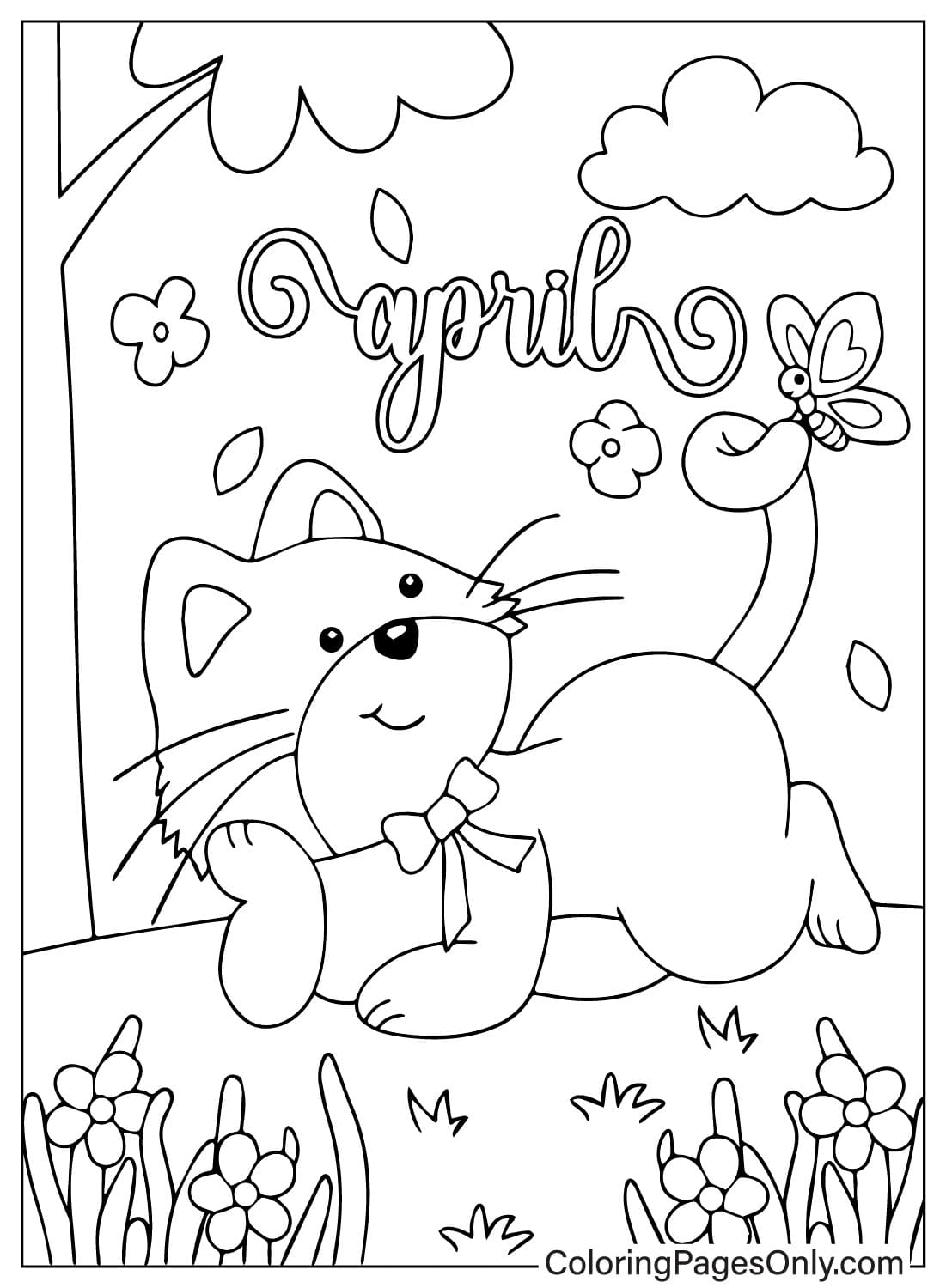 Página para colorear del gato de abril de abril de 2024