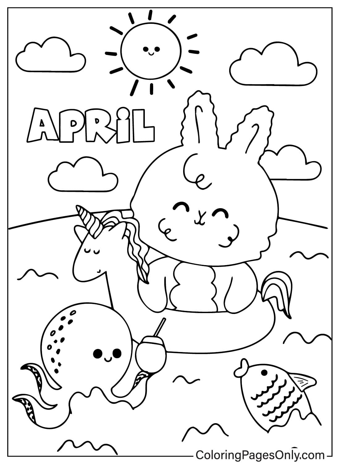 Dibujo para colorear de abril imprimible gratis a partir de abril de 2024