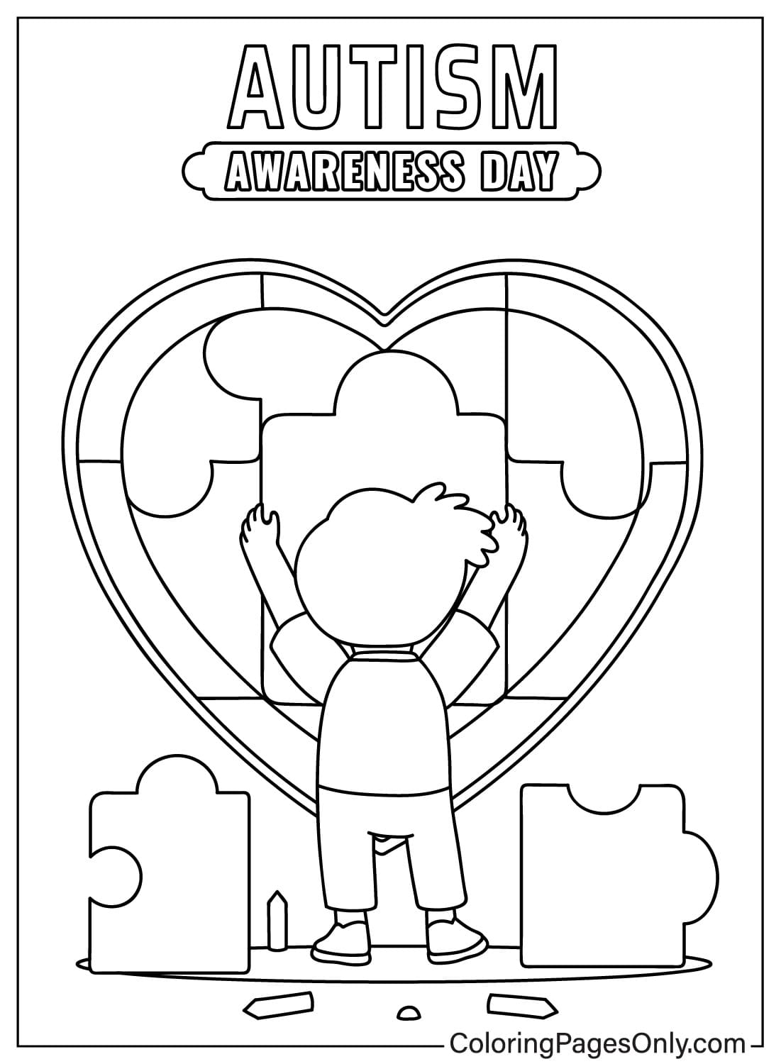 Pagina da colorare per adulti sulla consapevolezza dell'autismo dalla Giornata mondiale della consapevolezza dell'autismo