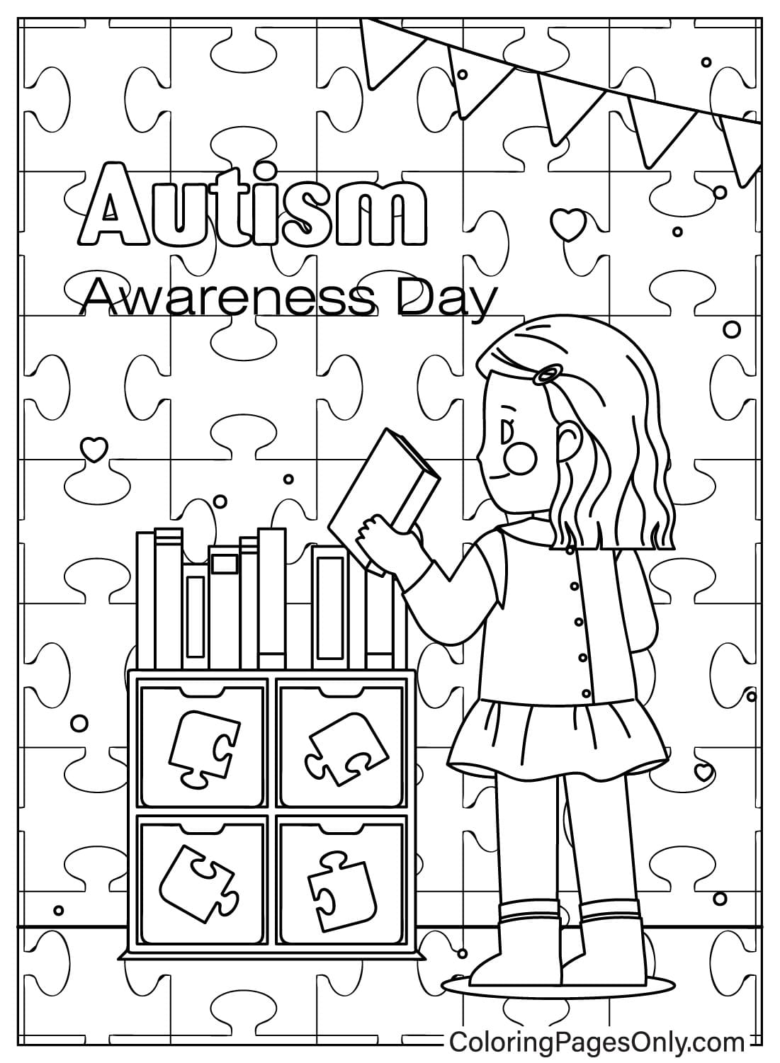 Página para colorear de concientización sobre el autismo para niños del Día Mundial de Concientización sobre el Autismo