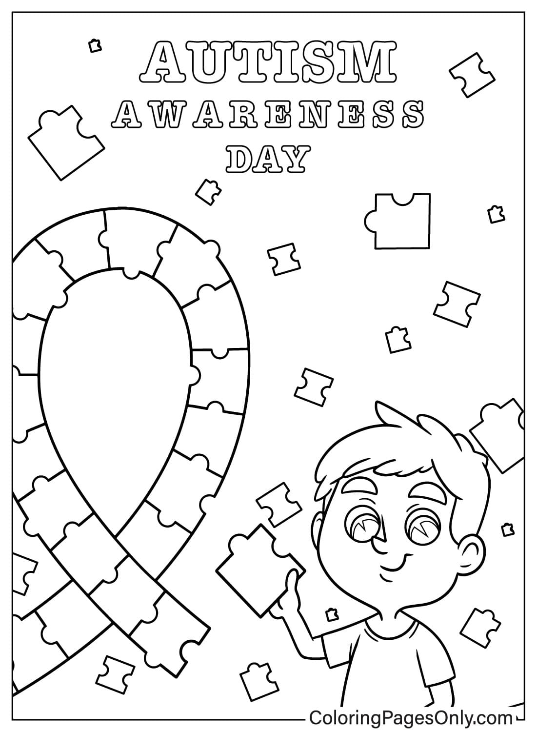Página para colorear de concientización sobre el autismo para niños en edad preescolar del Día Mundial de Concientización sobre el Autismo