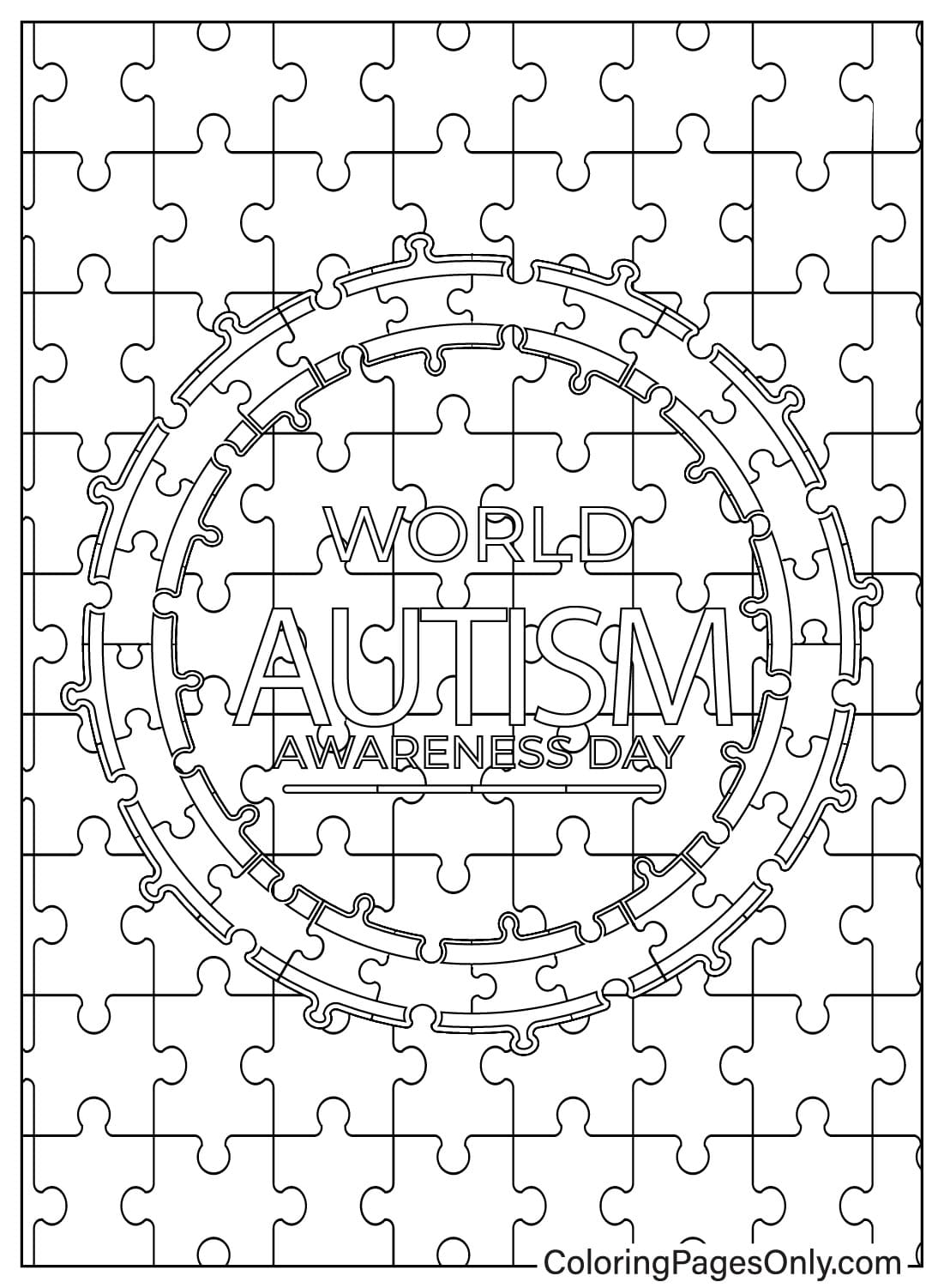 Página para colorear de concienciación sobre el autismo del Día Mundial de Concienciación sobre el Autismo