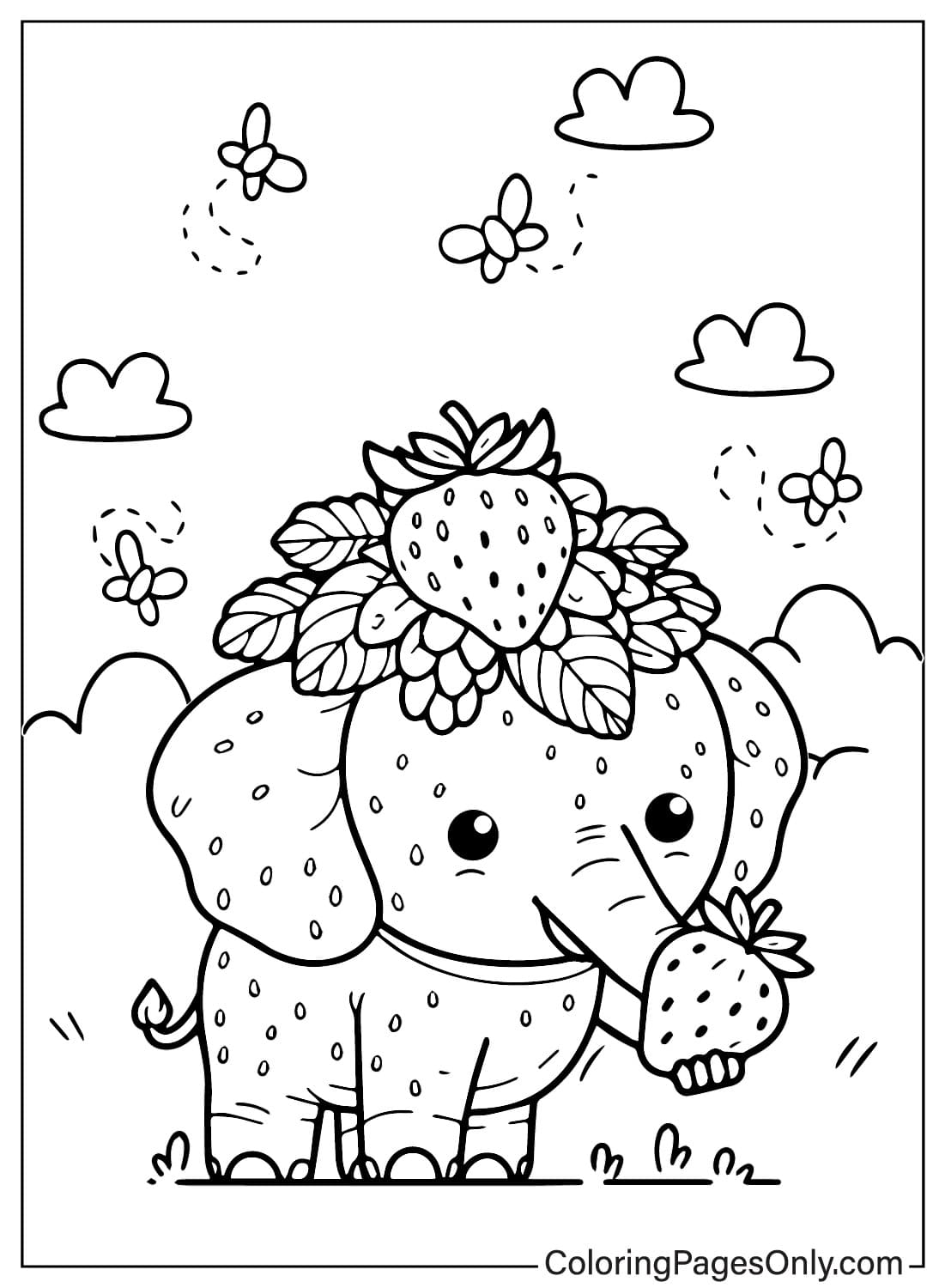 Página para colorear de Elefante Fresa Bebé de Elefante Fresa