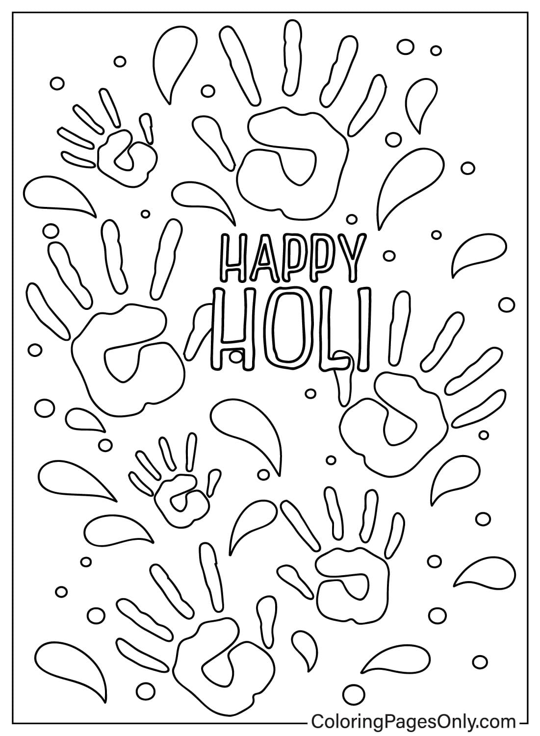 Zwart-wit Happy Holi kleurplaat van Holi