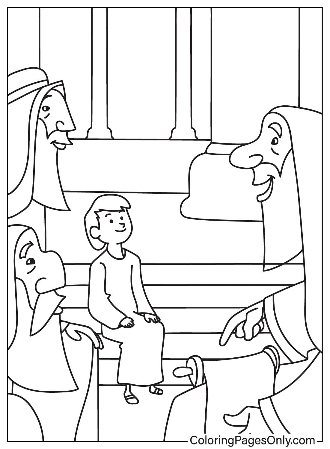 圣殿档案中的男孩耶稣耶稣的着色页
