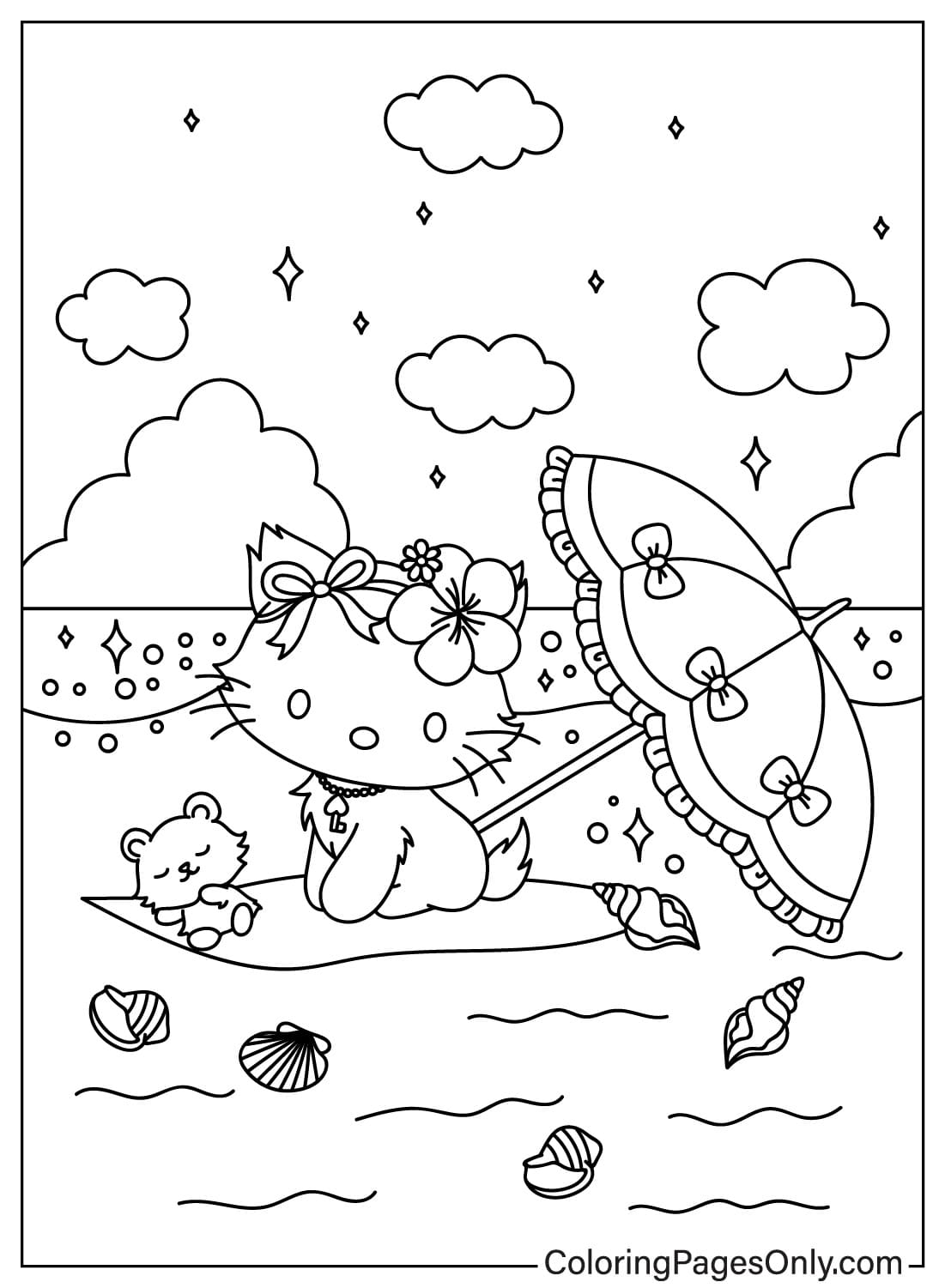 Charmmy Kitty on The Beach Coloring Page from Beach