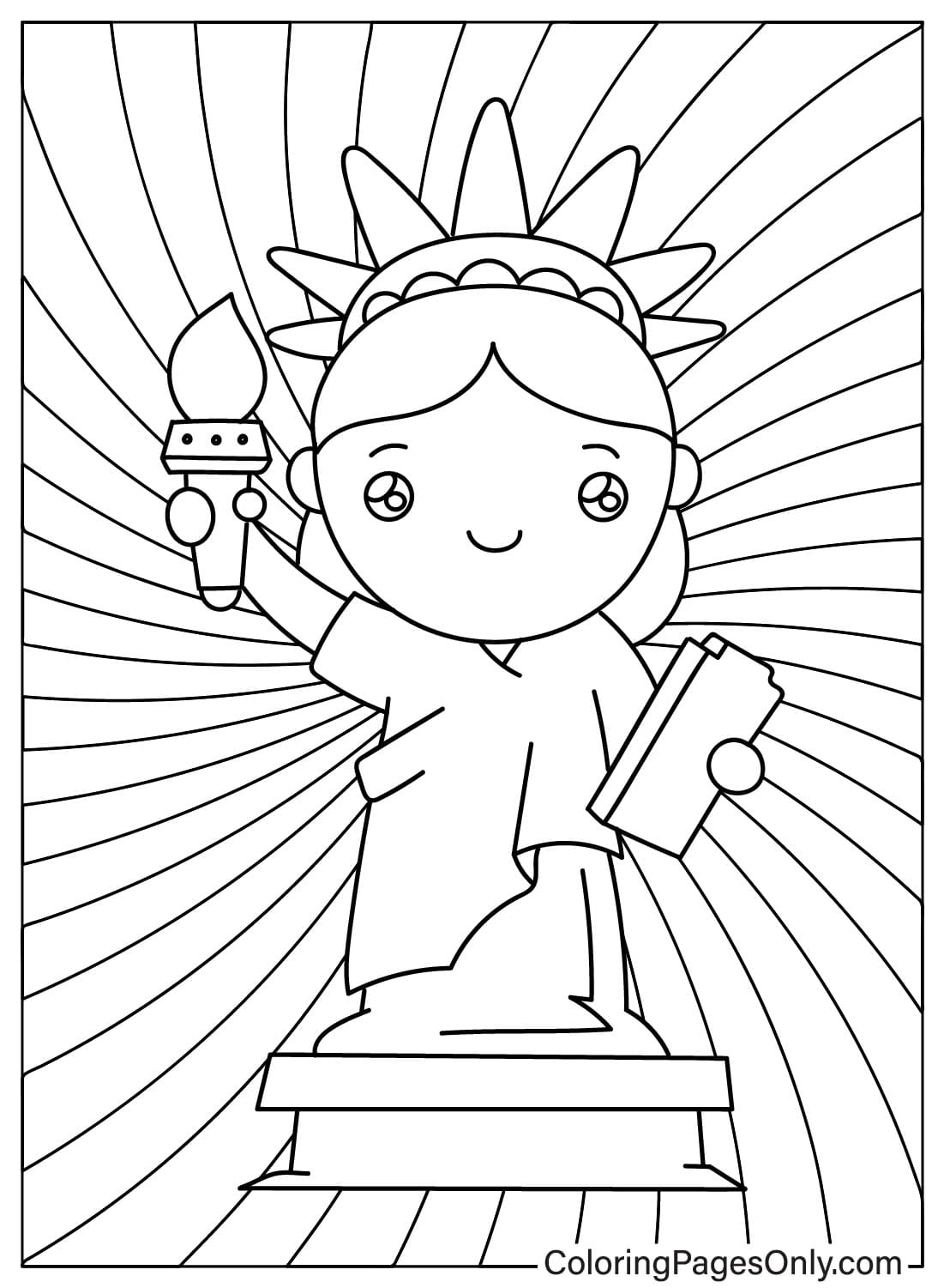 Página para colorear de la Estatua de la Libertad de Chibi de Estatua de la Libertad