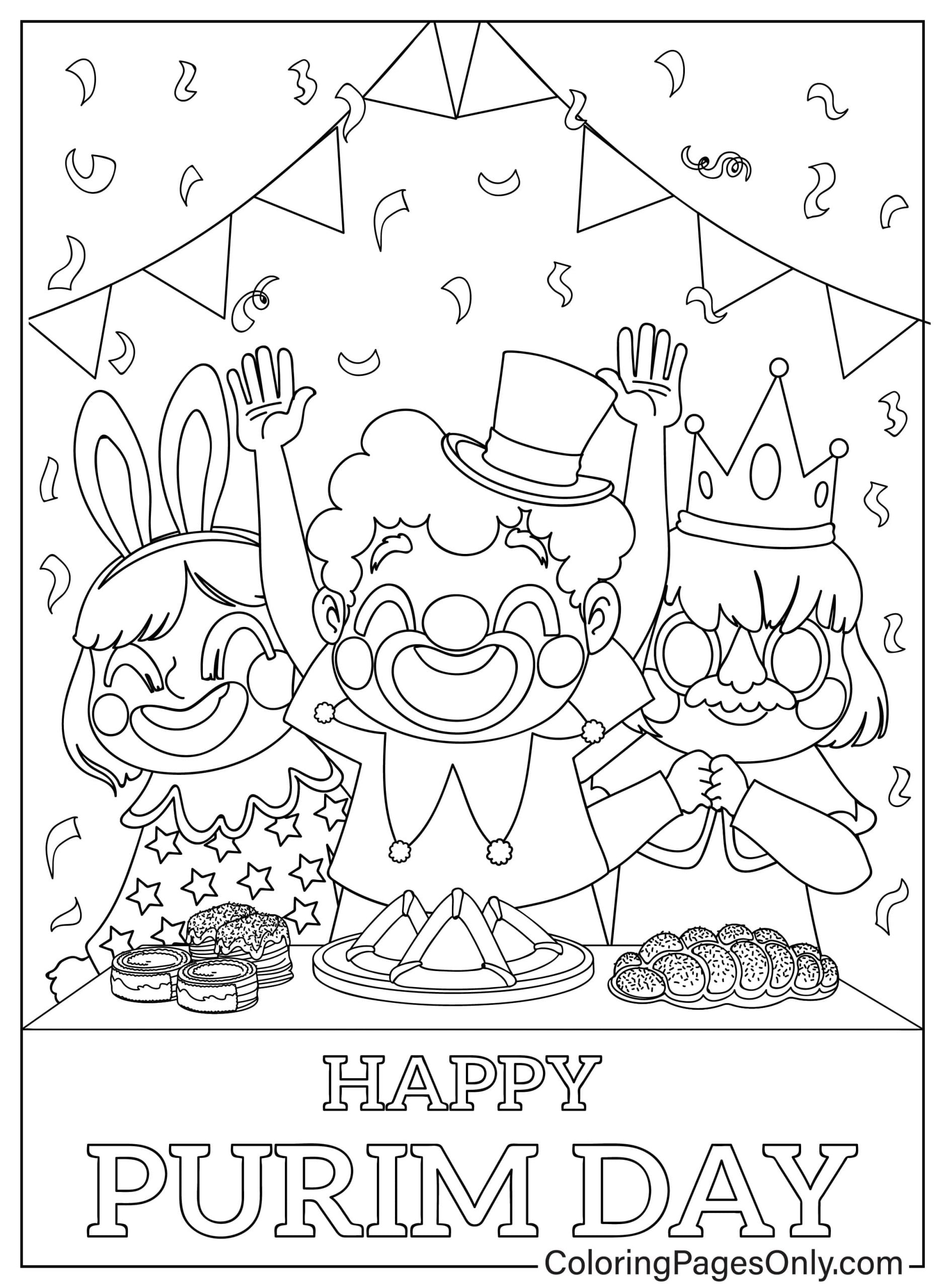 Página para colorir de Crianças para Feliz Purim de Purim