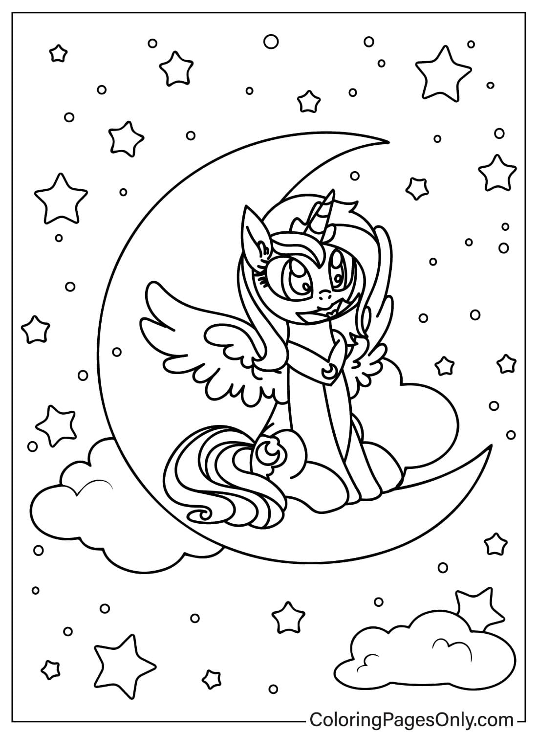Página en color Princesa Luna sentada en la Luna de Princesa Luna