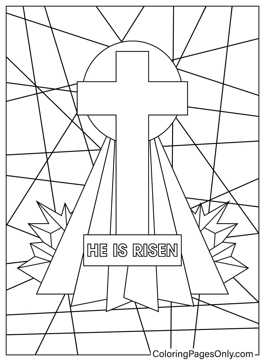 Kruis de kleurplaat van de opstanding van Jezus uit Religieus Pasen