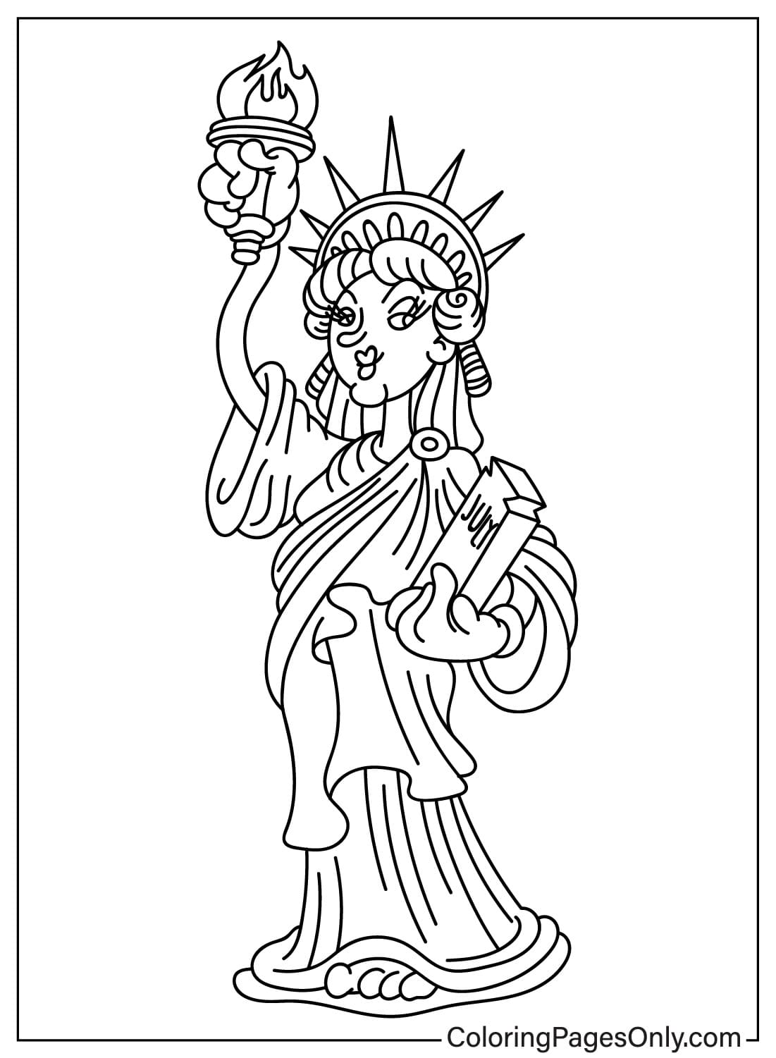 Feuille de coloriage de la Statue de la Liberté de style Cuphead