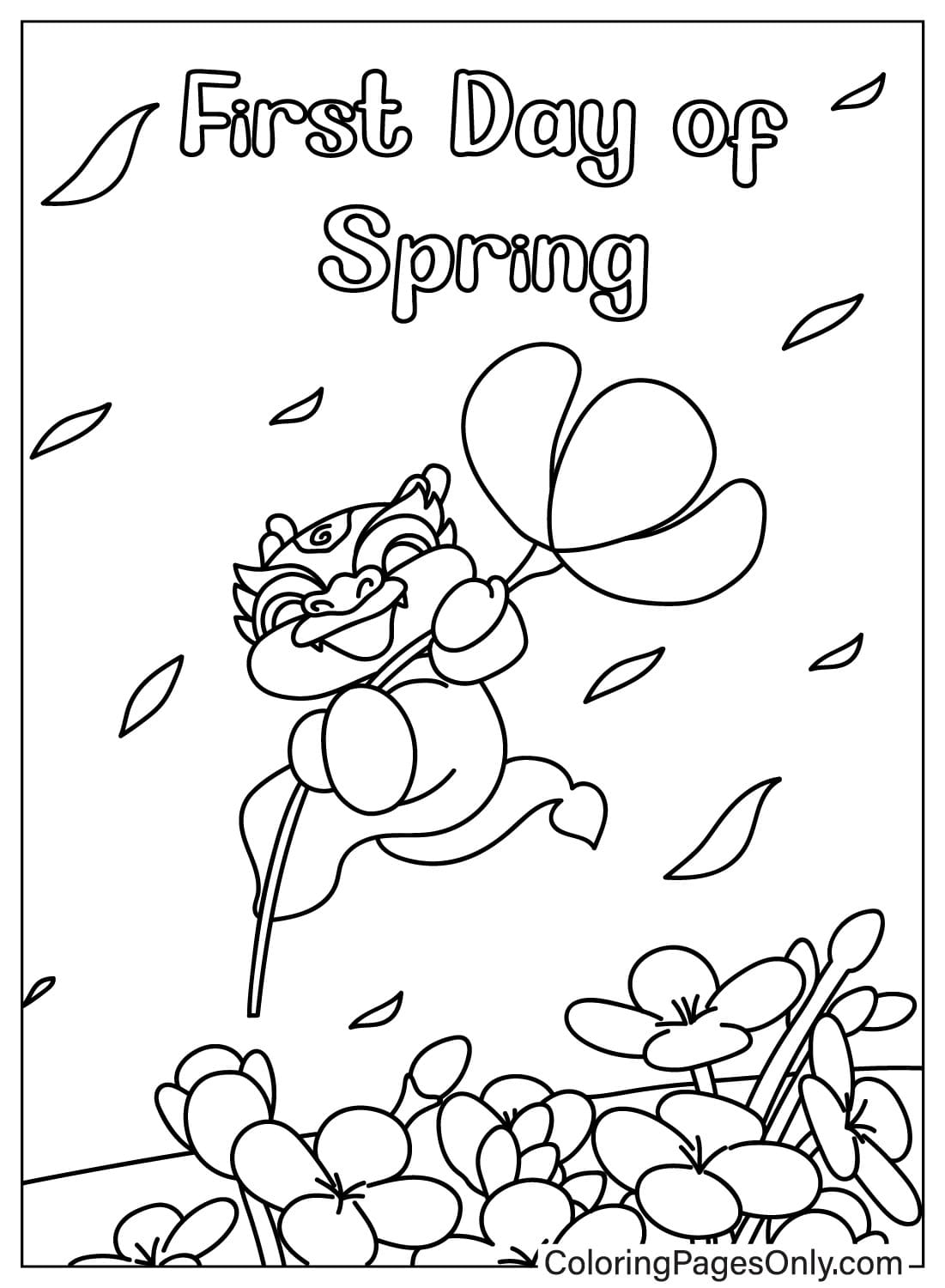 Linda página para colorir do primeiro dia de primavera do primeiro dia de primavera