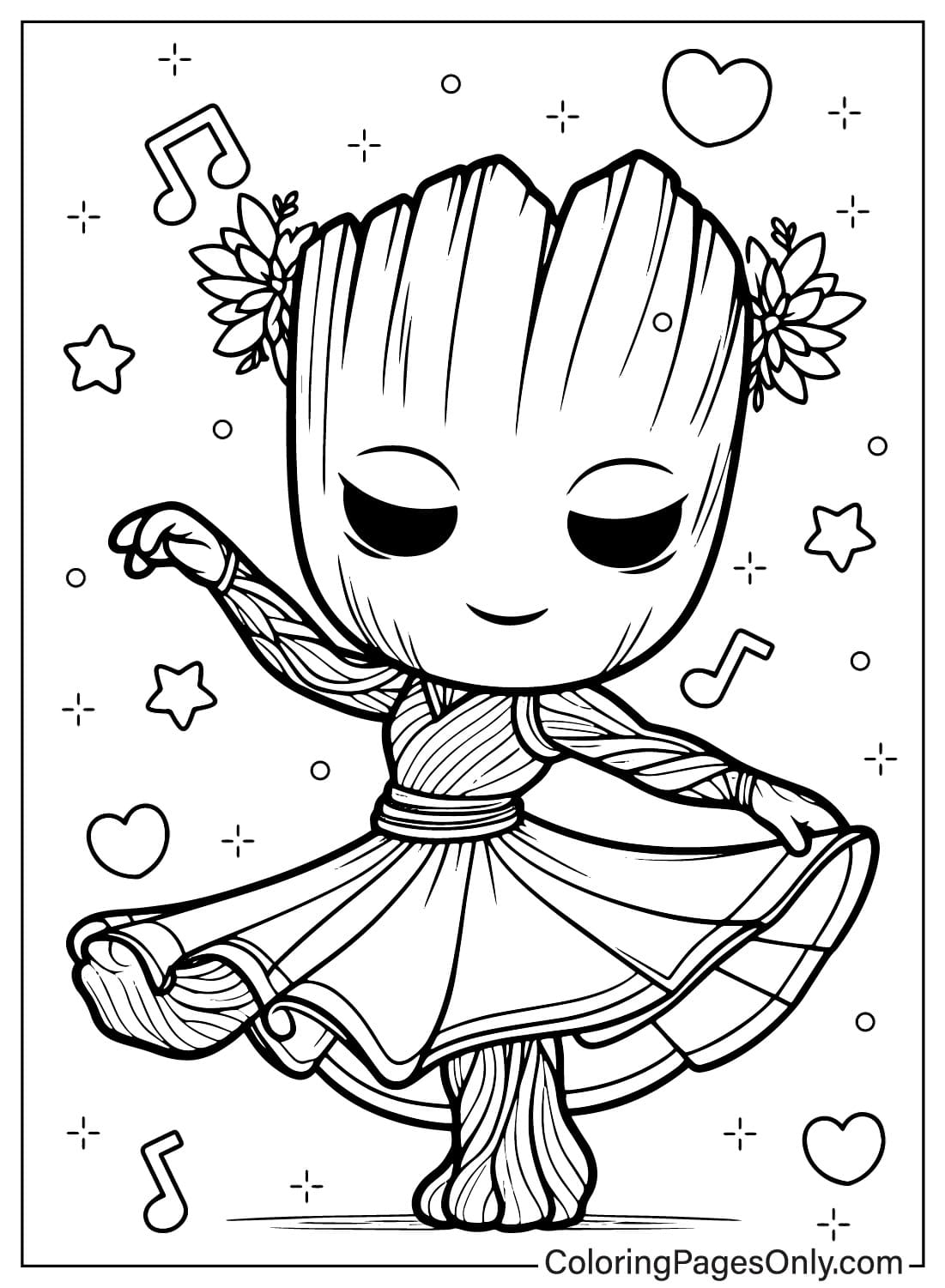 Cute Groot Coloring Page from Groot