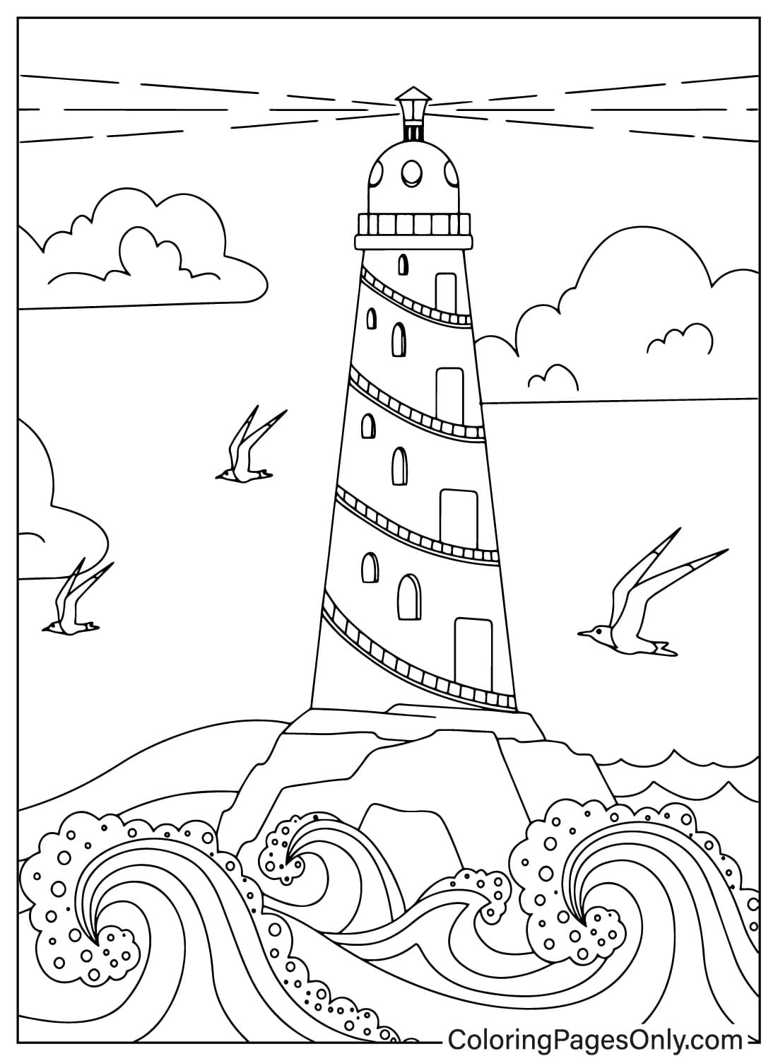 Рисование страницы раскраски маяка из маяка